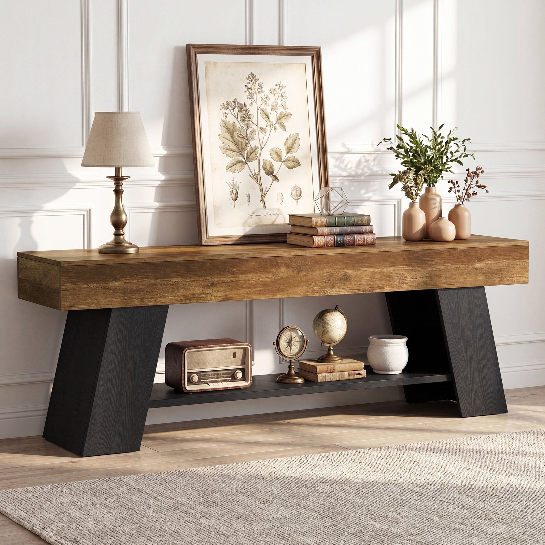 63" TV Stand for 55/65/70 Inch TVs, Industrial Media Console with Open Storage Shelf