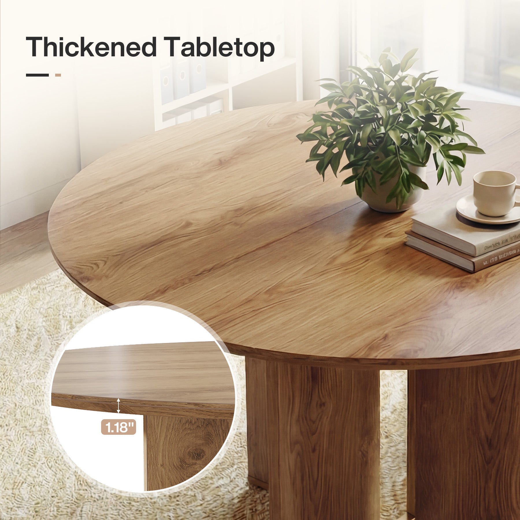 39.37" Conference Table for 4, Round Office Table with Lower Storage Shelf