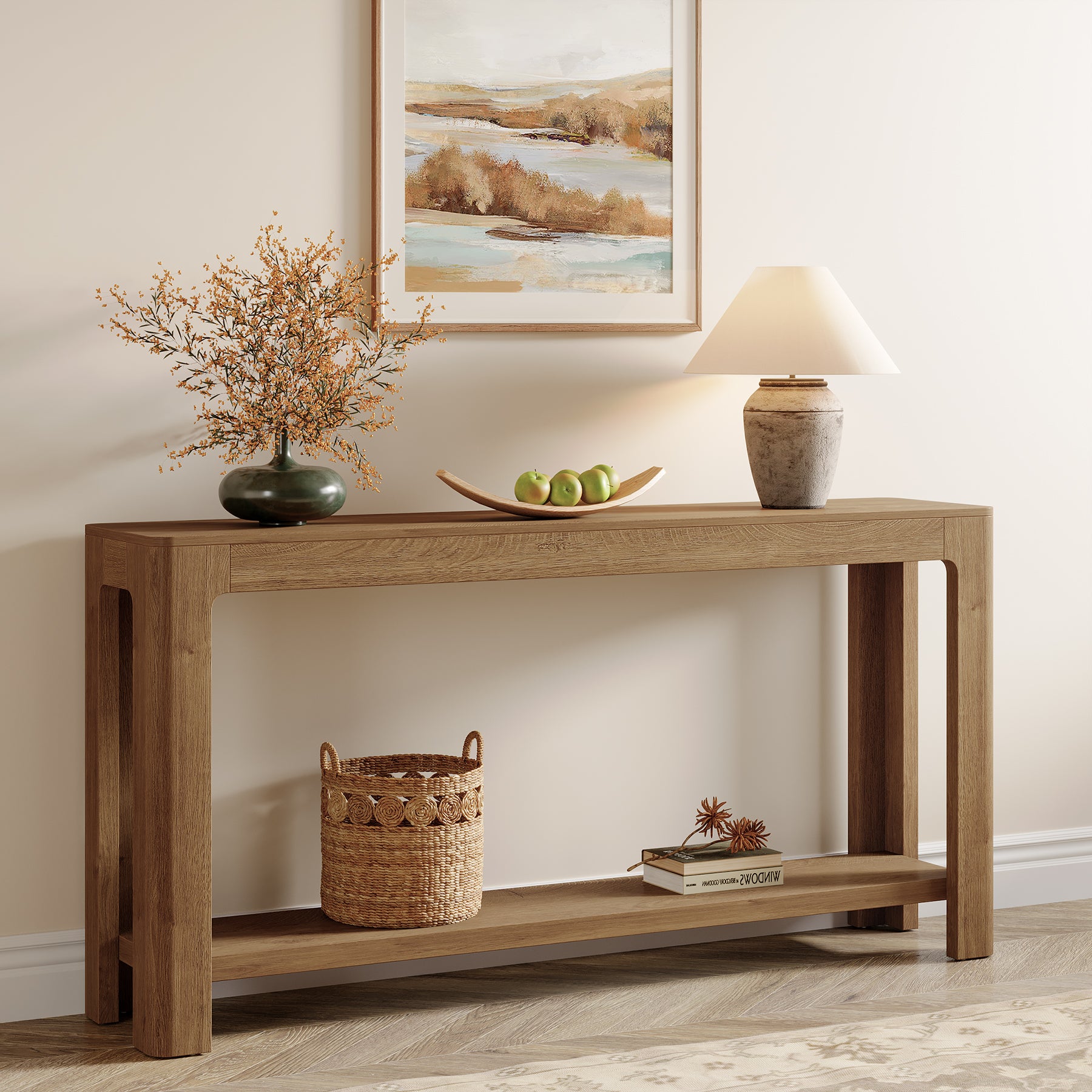 63" Console Table, Narrow 2-Tier Sofa Table Accent Entrance Console