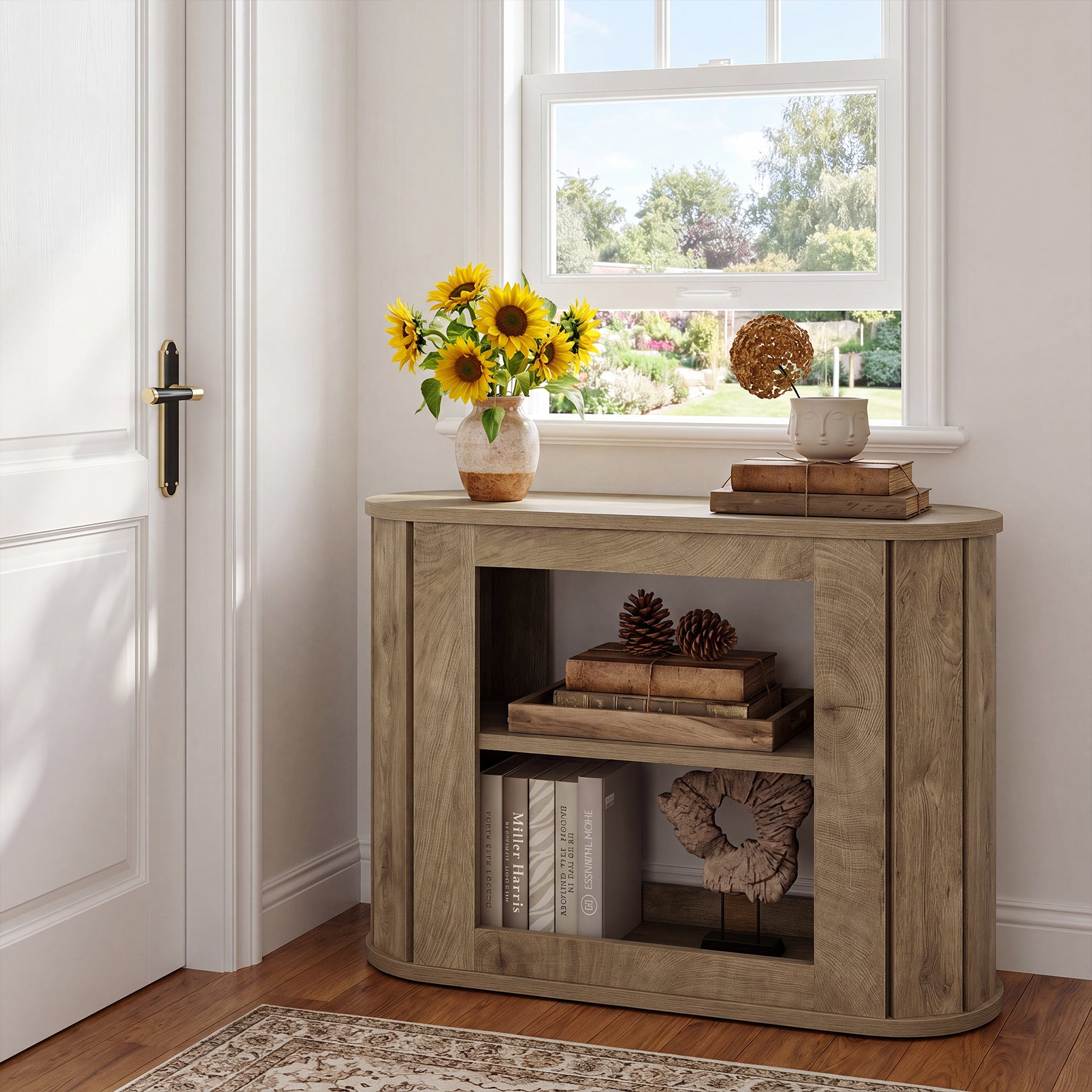 3-Tier End Table, Farmhouse Side Table with Rounded Edges for Living Room