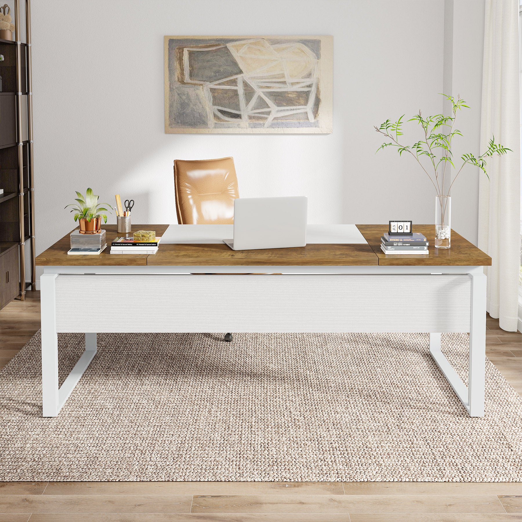 63" Computer Desk, Modern Executive Desk with Sturdy Legs