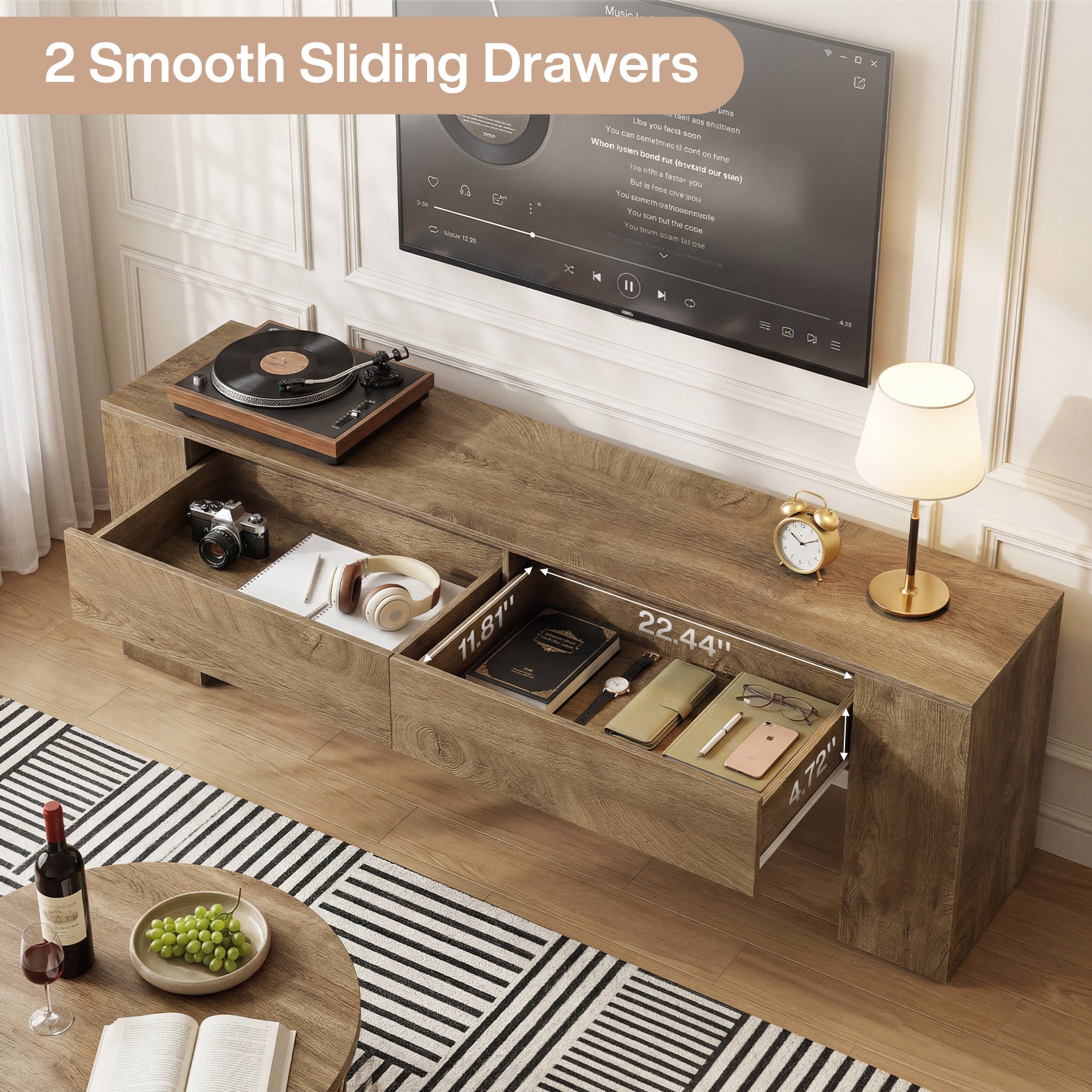 63" Modern TV Stand with Drawers, Entertainment Center for TVs up to 70 Inch