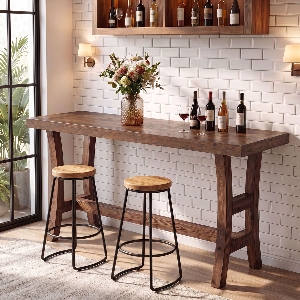 Tribesigns 63-Inch Bar Table, Solid Wood Counter Height Pub Table for Kitchen Dining Bistro (Without Chair)