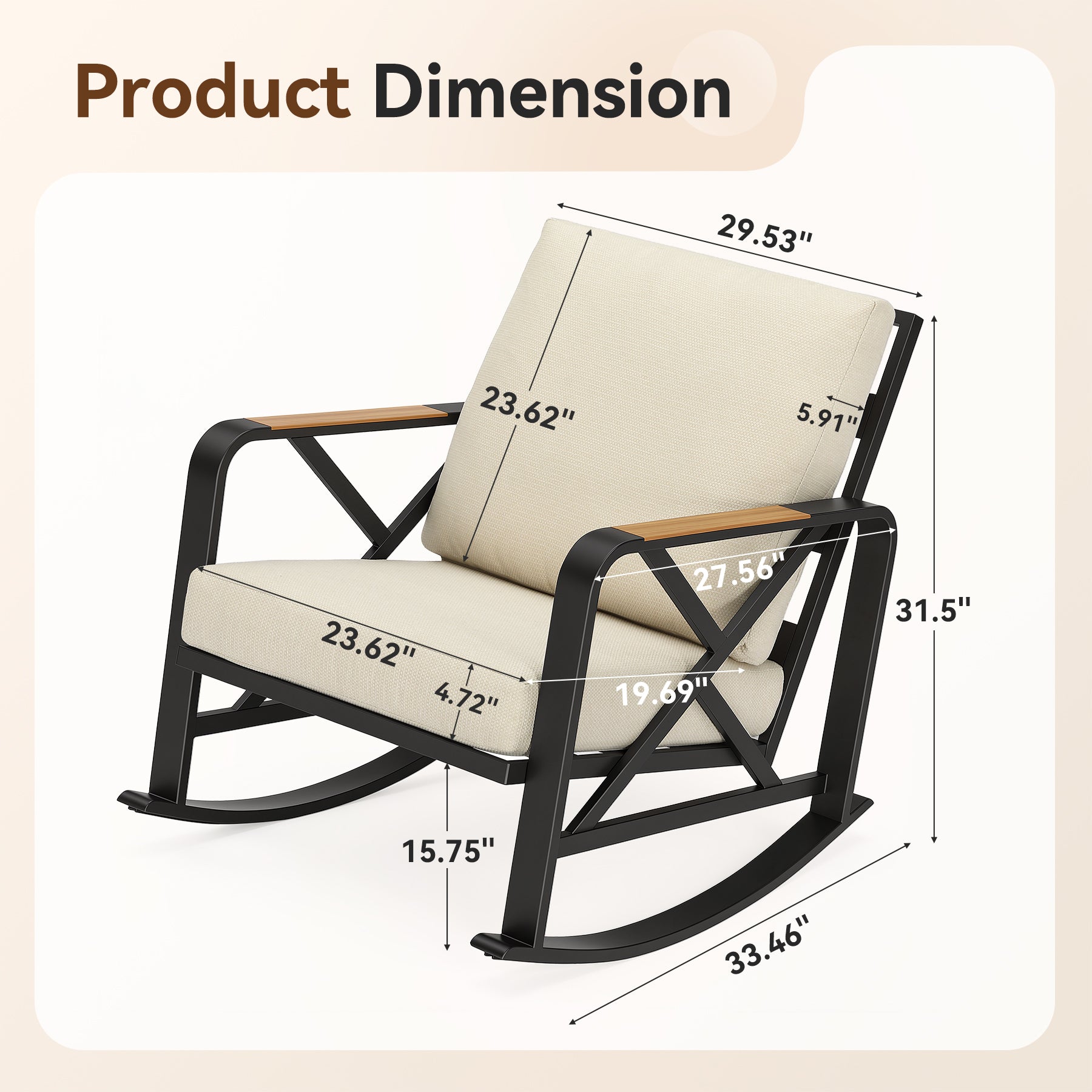 Outdoor Rocking Chair, Patio Seating Waterproof Rocker with Thick Cushion