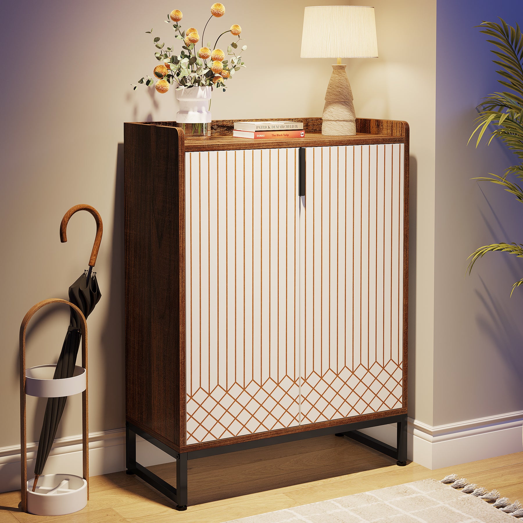 5-Tier Shoe Cabinet with Doors, Freestanding Wood Shoe Organizer for Entryway