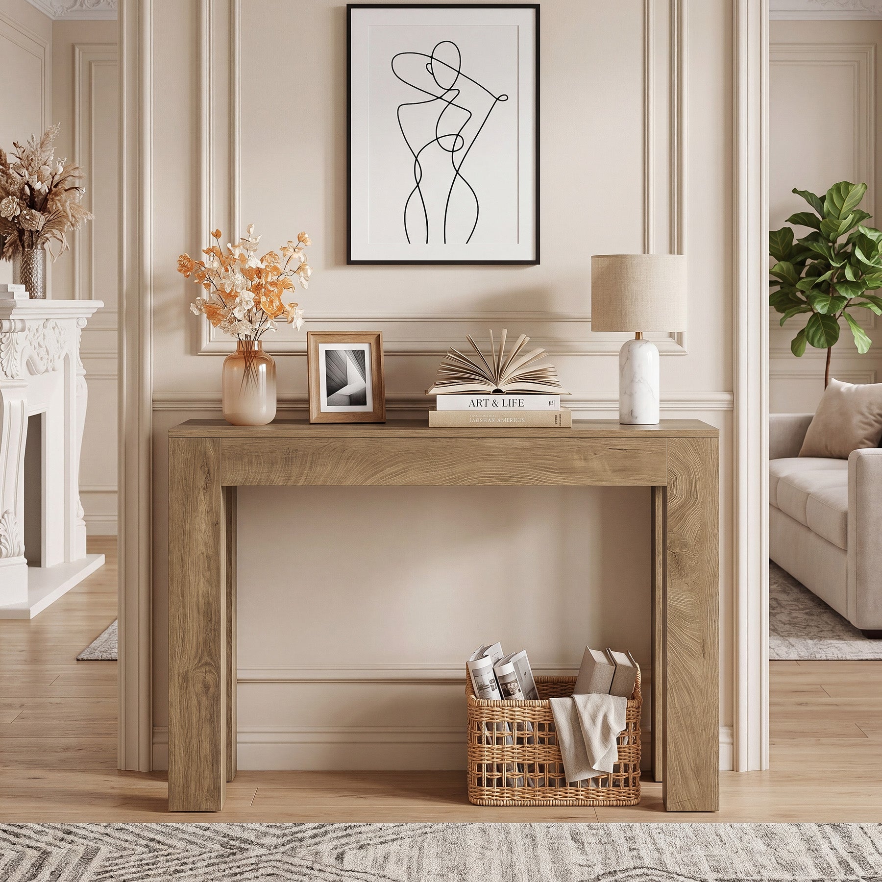 41" Farmhouse Console Table, Narrow Entryway Table for Small Spaces with Wood-Grain Finish
