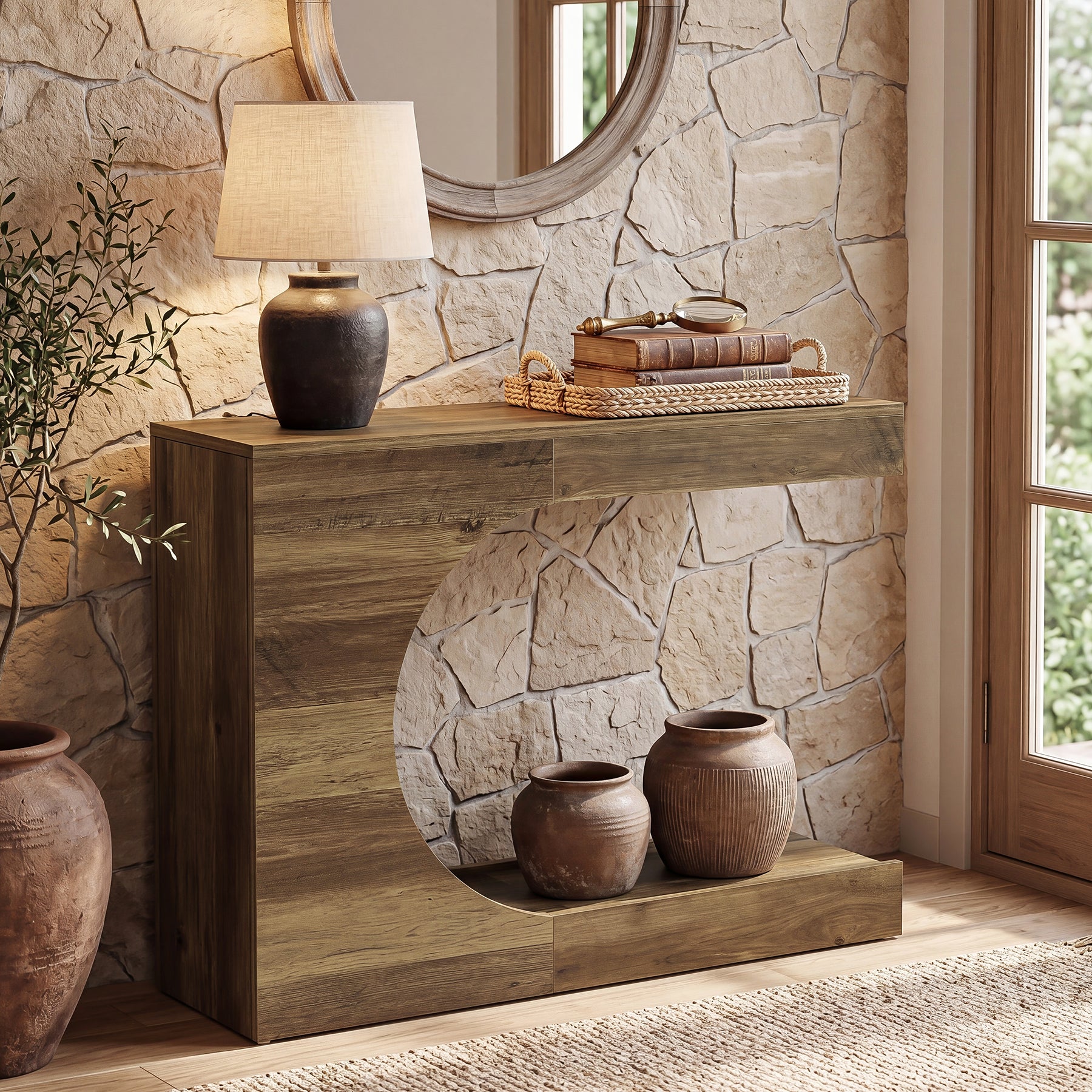 39.4" C-Shaped Console Table, 2-Tier Entryway Sofa Table Behind Couch for Hallway