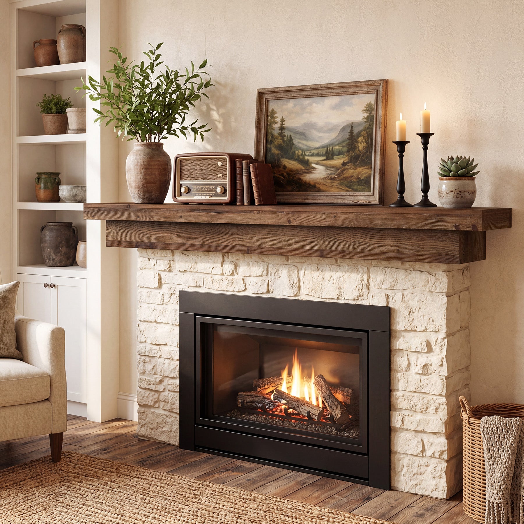 Solid Wood Fireplace Mantel, 70.9" Wall-Mounted Floating Shelves for Living Room