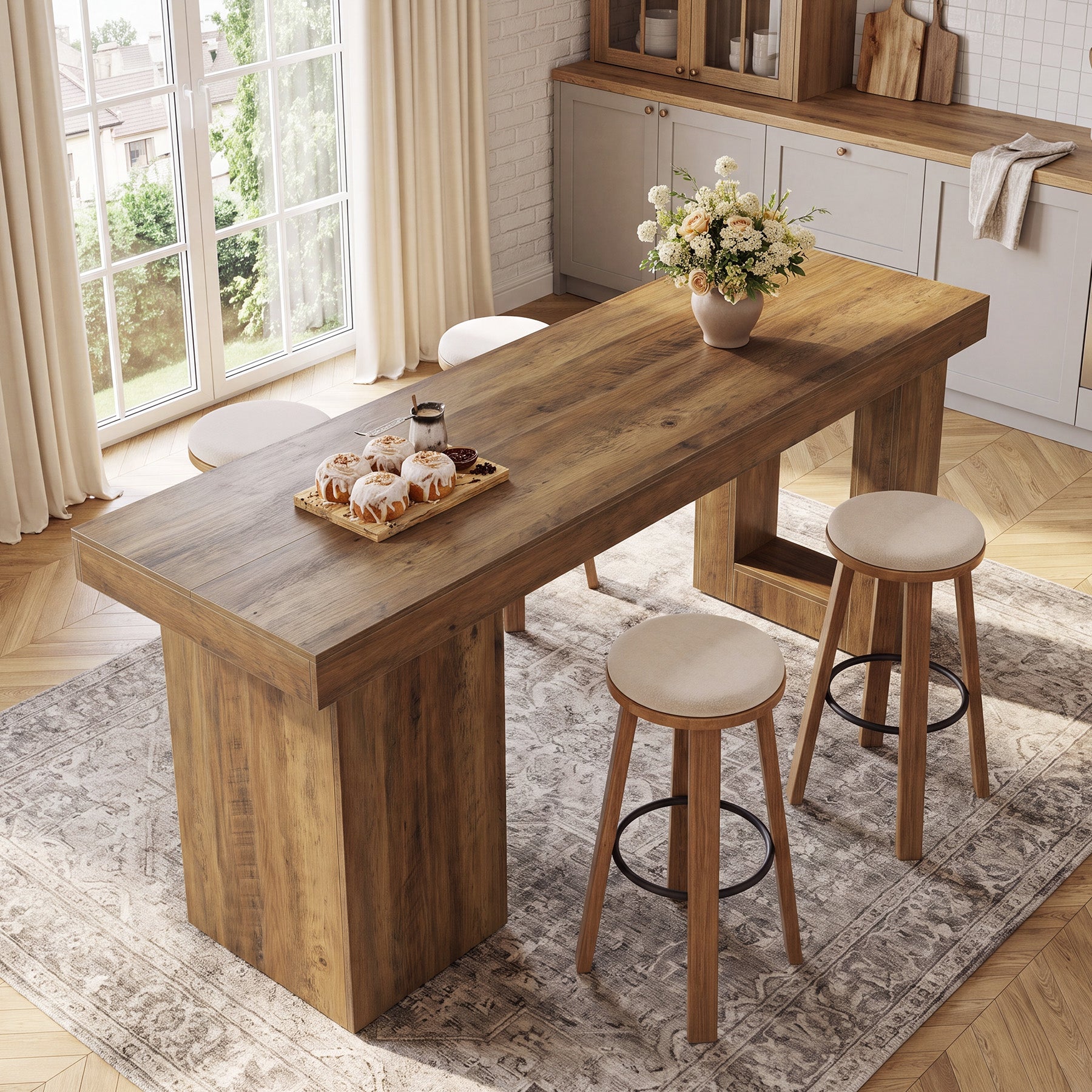 63" Bar Table with Storage Cabinet, Counter Height Pub Table Bar Unit for Dining Room, Bistro