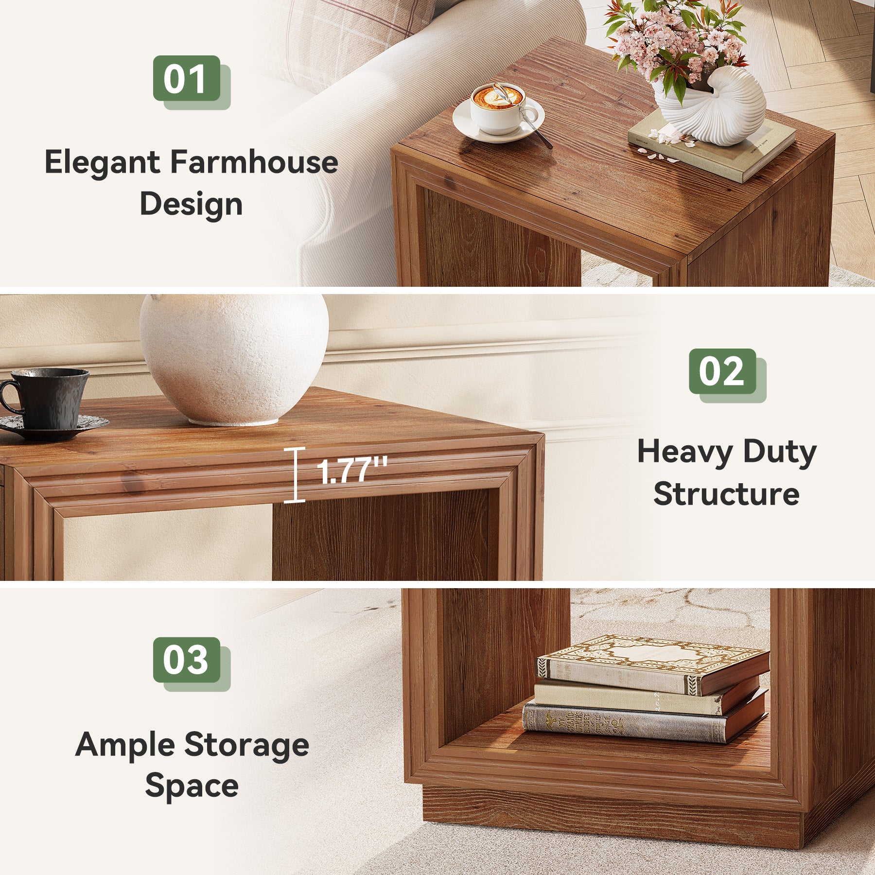 Tribesigns 19.69" Solid Wood Side Table, Rustic 2-Tier Storage End Table for Small Spaces