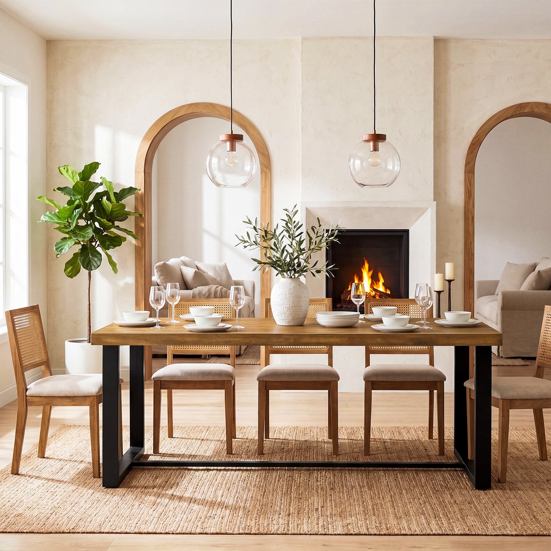 70.8" Solid Wood Dining Table, Farmhouse Kitchen Table for 6-8 for Dining Room