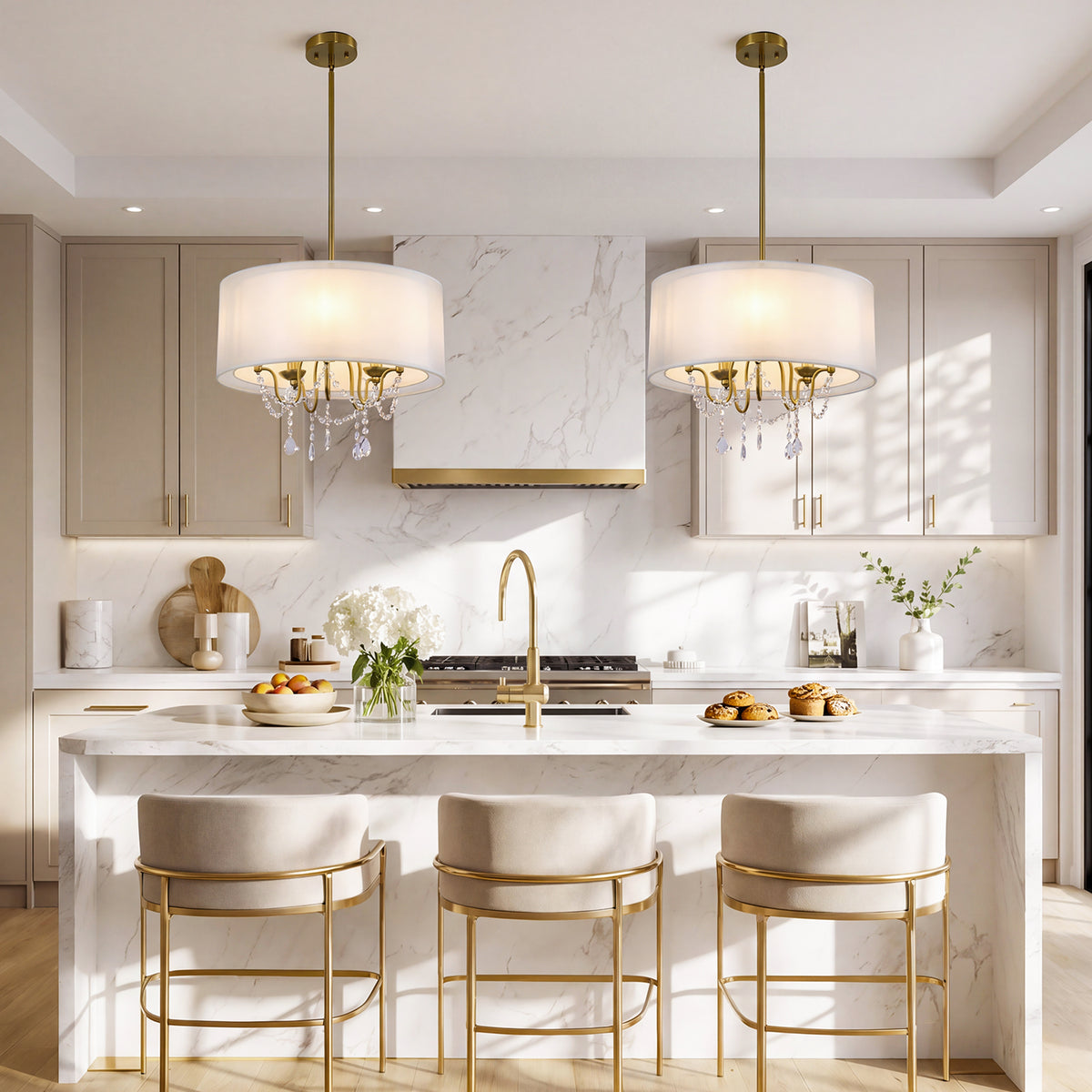 19.7" Gold Crystal Drum Chandelier, Modern 5-Light Pendant Light