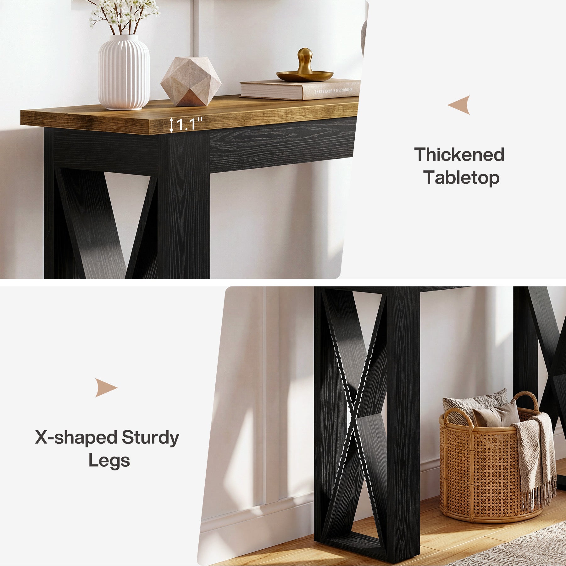 41" Farmhouse Console Table, Narrow Sofa Table Behind Couch with X-Shaped Legs for Entryway & Hallway