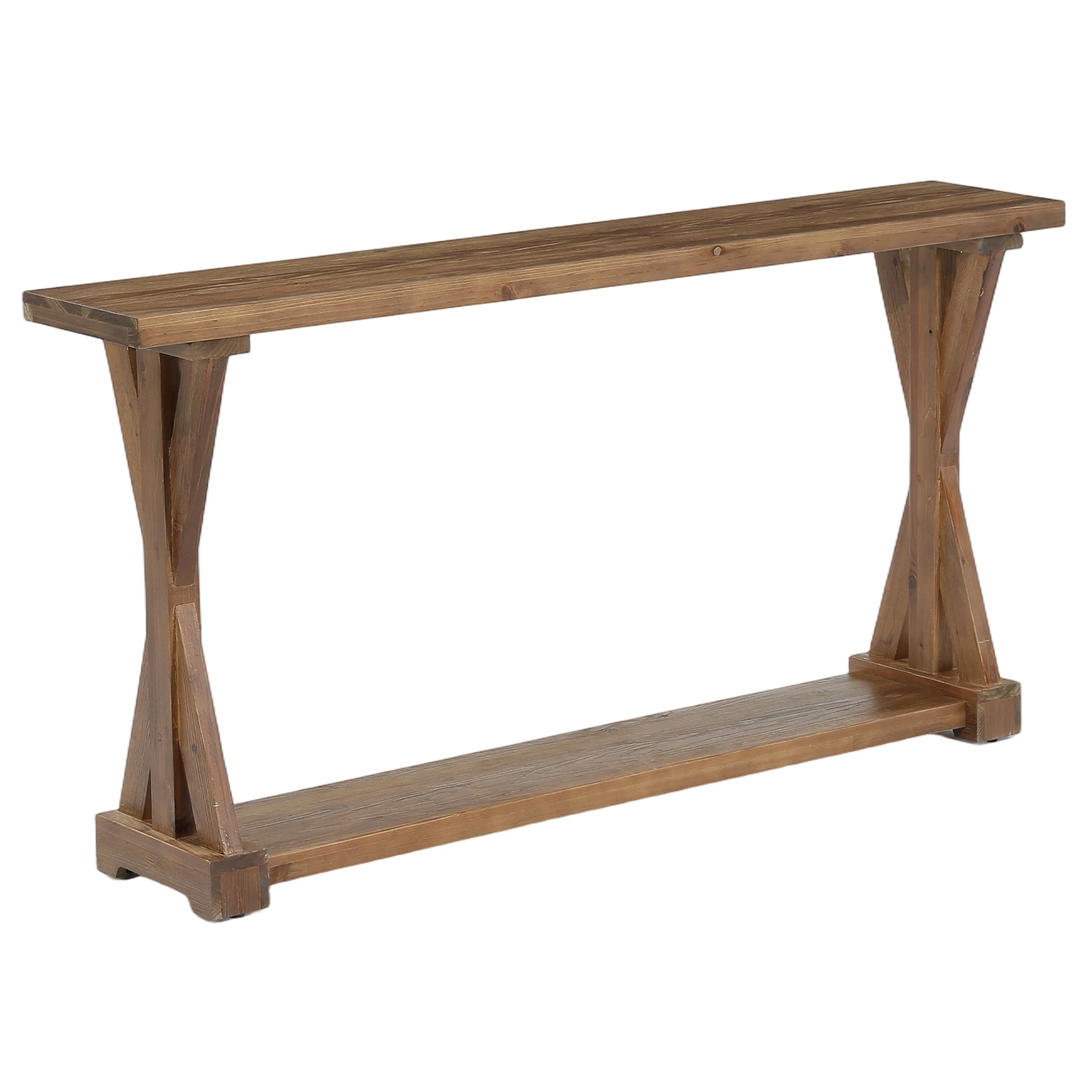 63" Narrow Console Table, Farmhouse Solid Wood Entryway Table with 2-Tier Storage
