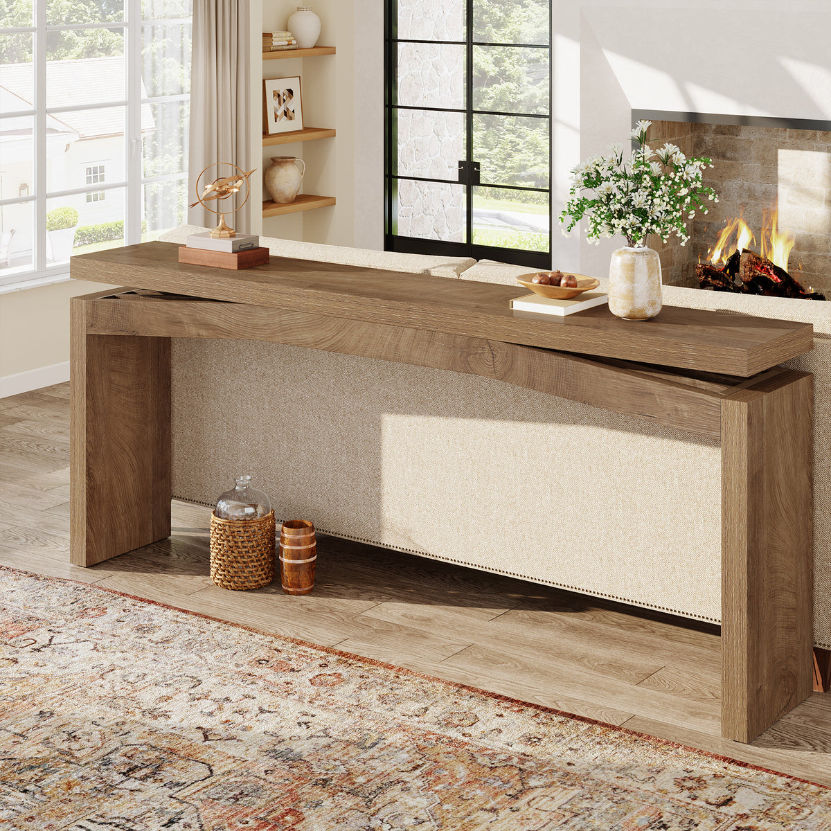 63" Narrow Console Table with Thick Tabletop, Entryway Sofa Table