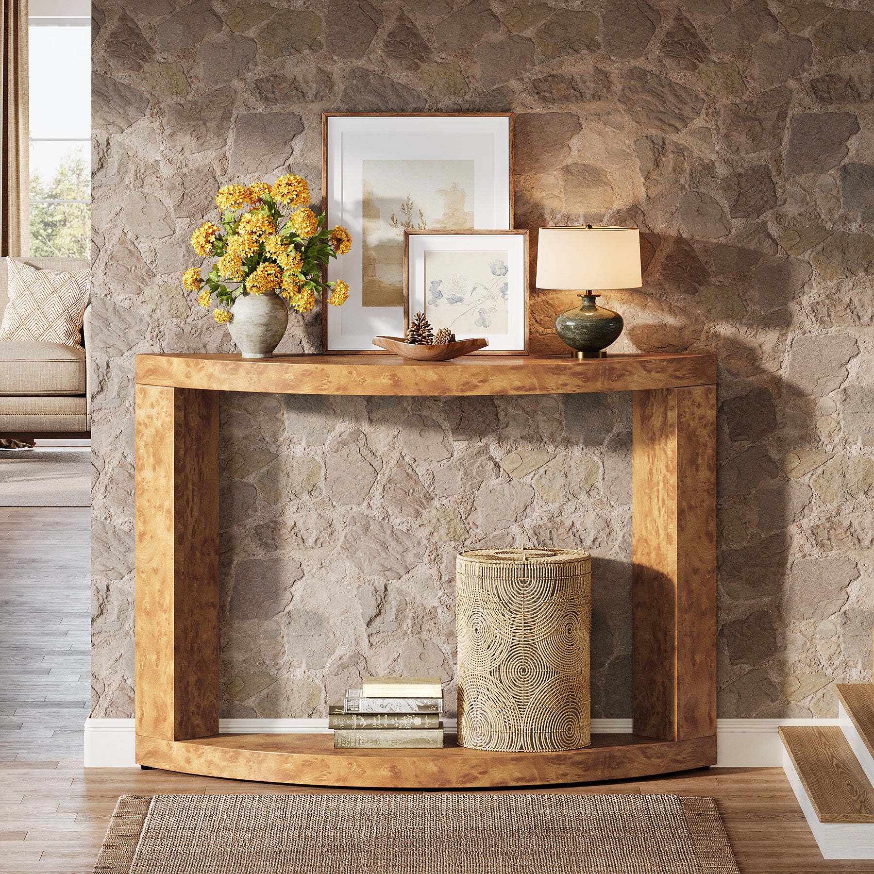 2-Tier Console Table, Semi-Moon Entryway Sofa Table - Thumbnail 5