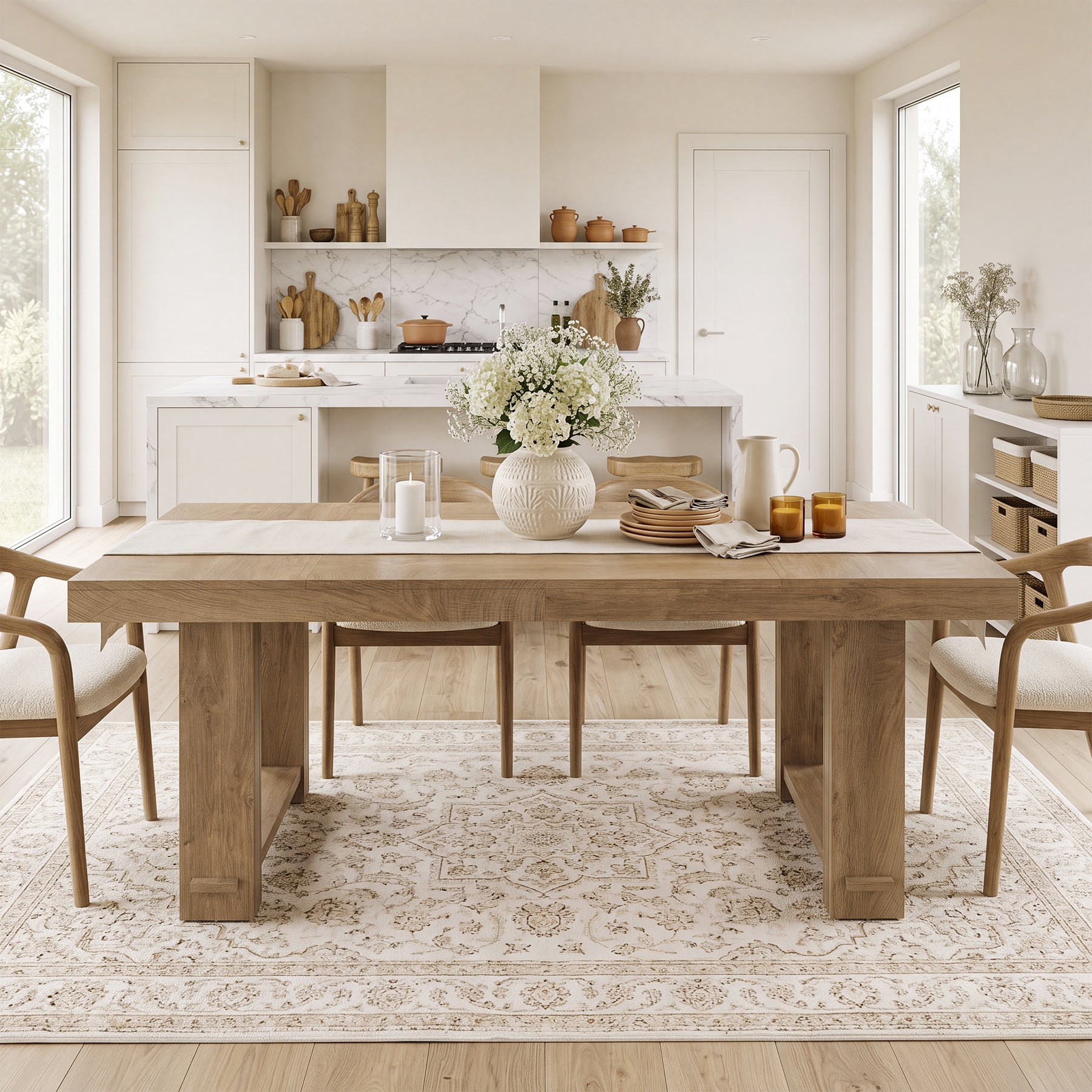 63" Large Dining Table, Rectangular Farmhouse Kitchen Table for 4-6 People