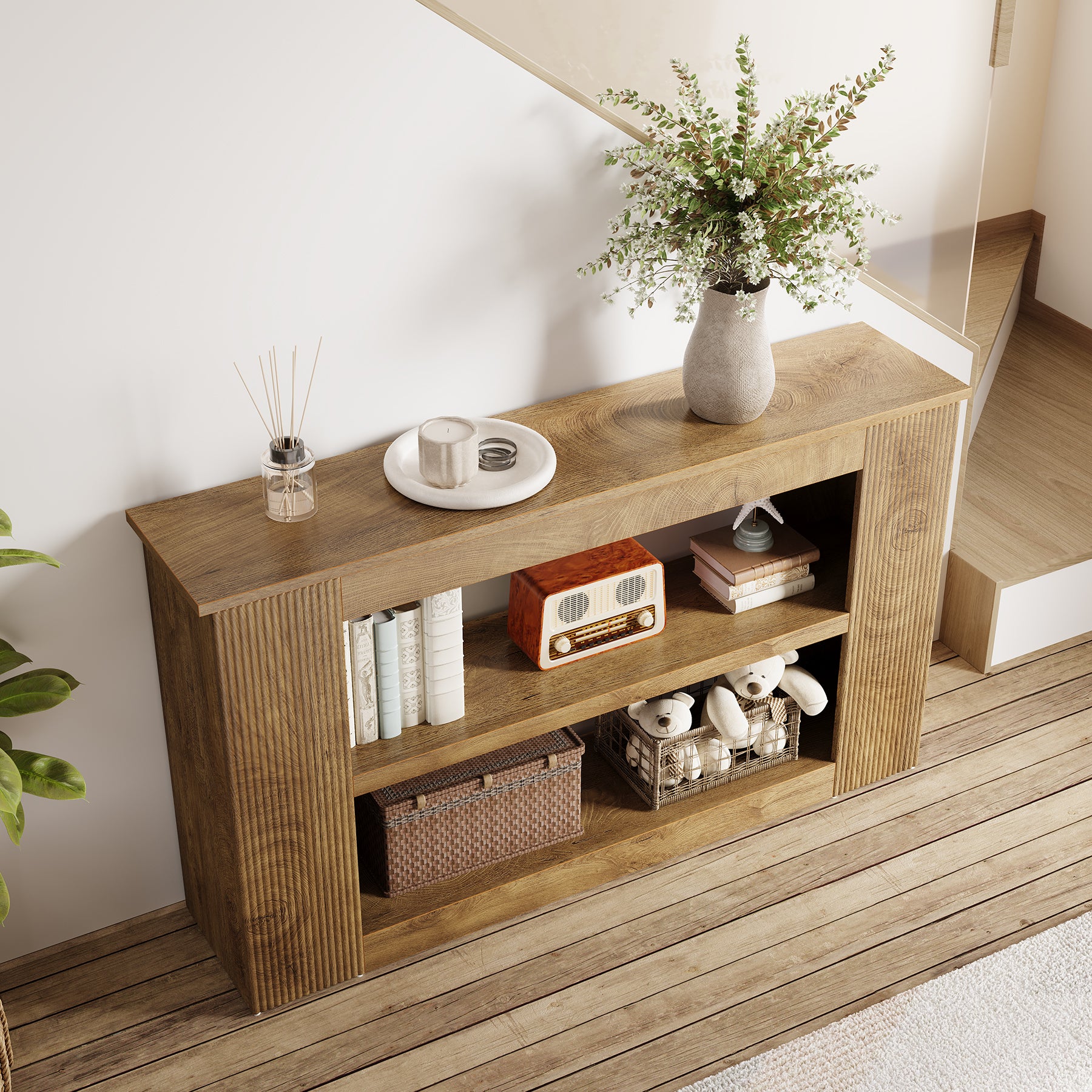 55" Console Table, 3-Tier Sofa Table Behind Couch Entryway Table with Storage