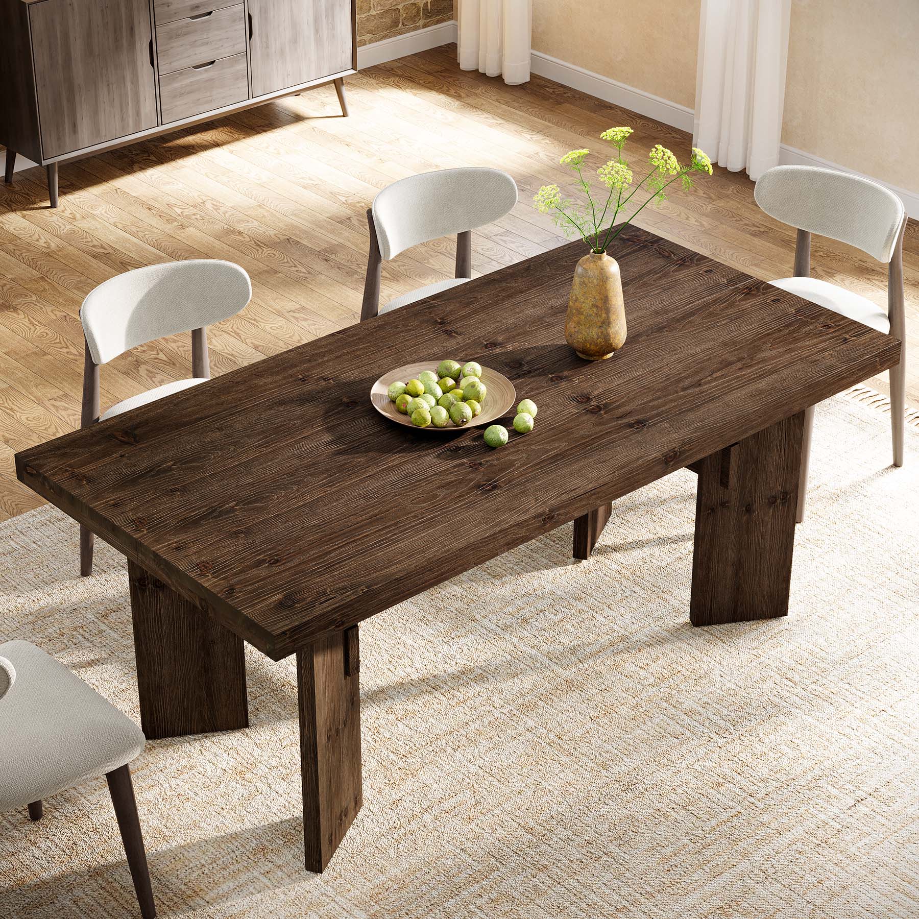 Solid Wood Dining Table for 4-6 People, 63" Rectangular Kitchen Table