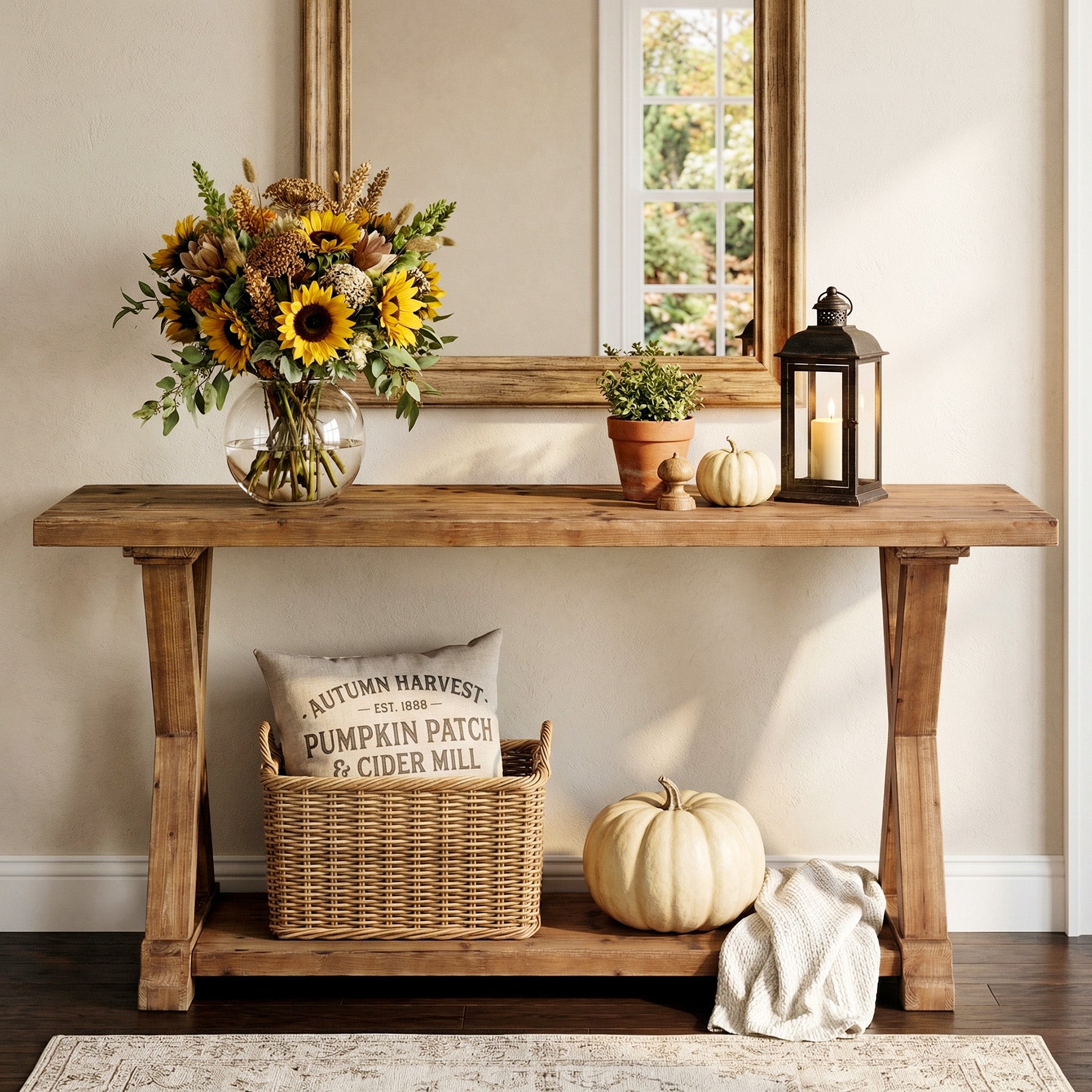 63" Solid Wood Console Table, Narrow Farmhouse Sofa Table with 2-Tier Storage for Entryway, Hallway & Behind Couch