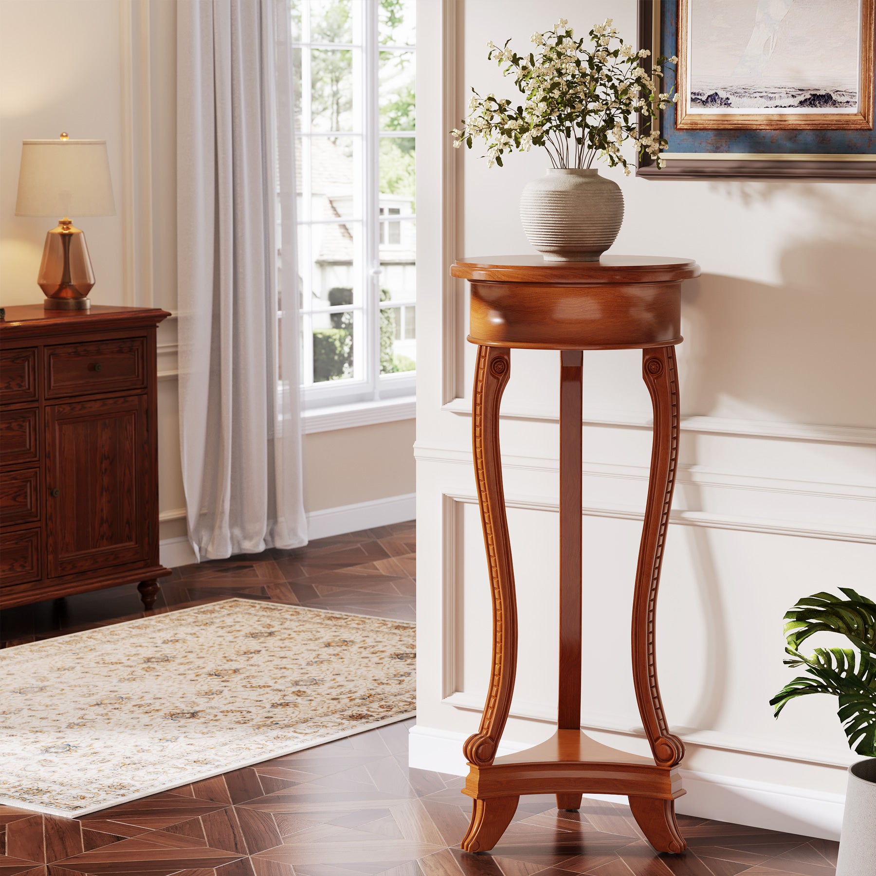 2-Tier Plant Stand, Round Flower Pot Stand Indoor with Geometric Shelves