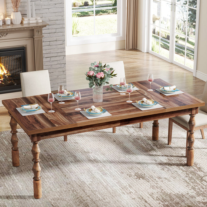 Wood Dining Table, 62” Large Kitchen Table with Carved Turned Legs for 4-6 People Tribesigns