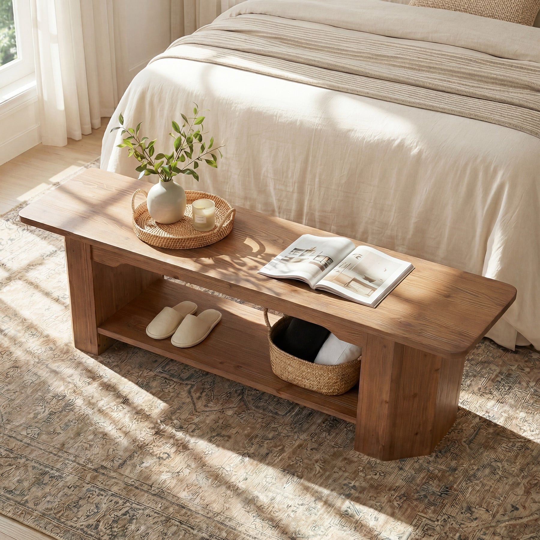 Tribesigns 63" Solid Wood Entryway Bench, Long Shoe Bench for Hallway