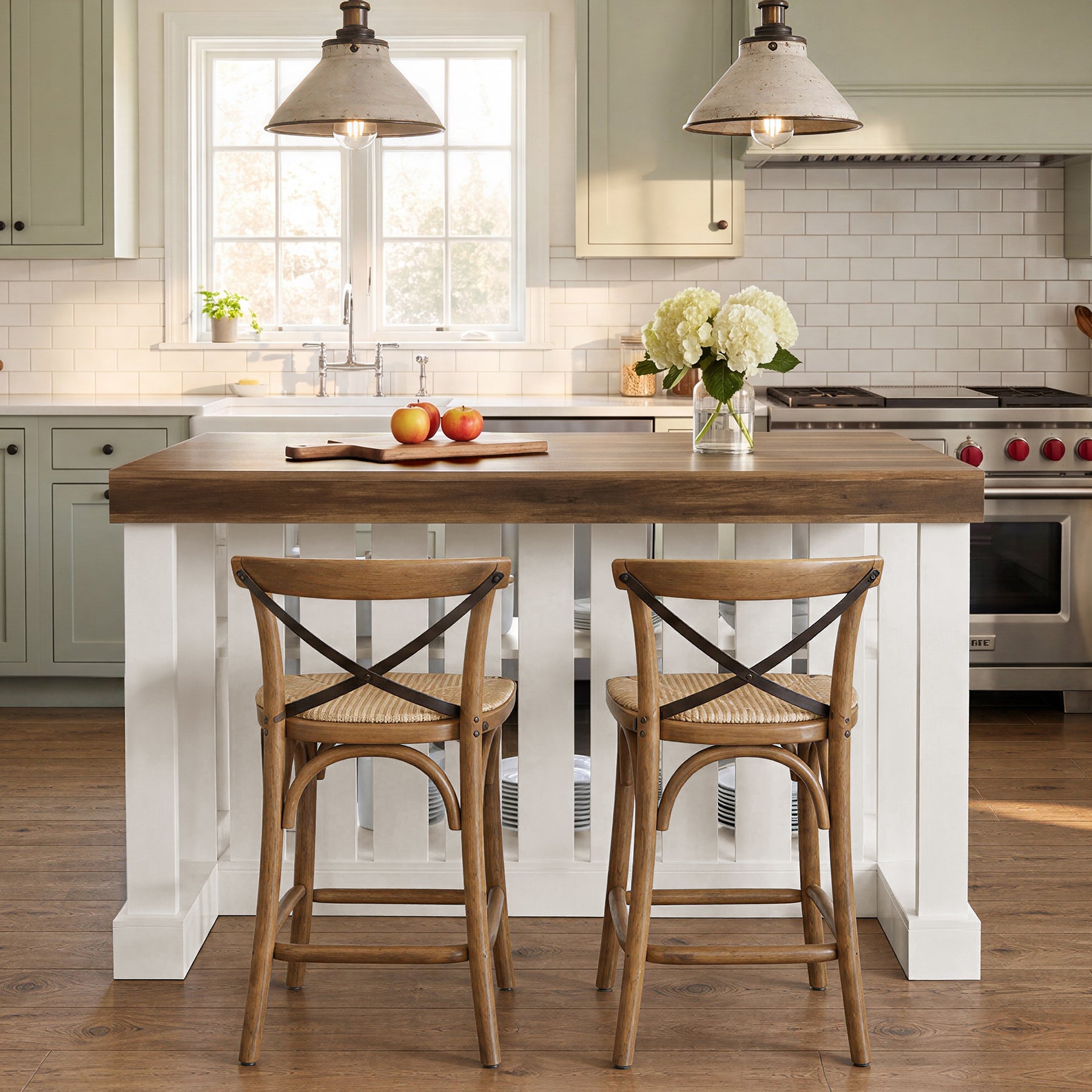 55-Inch Kitchen Island with Storage, Farmhouse Freestanding Island Table
