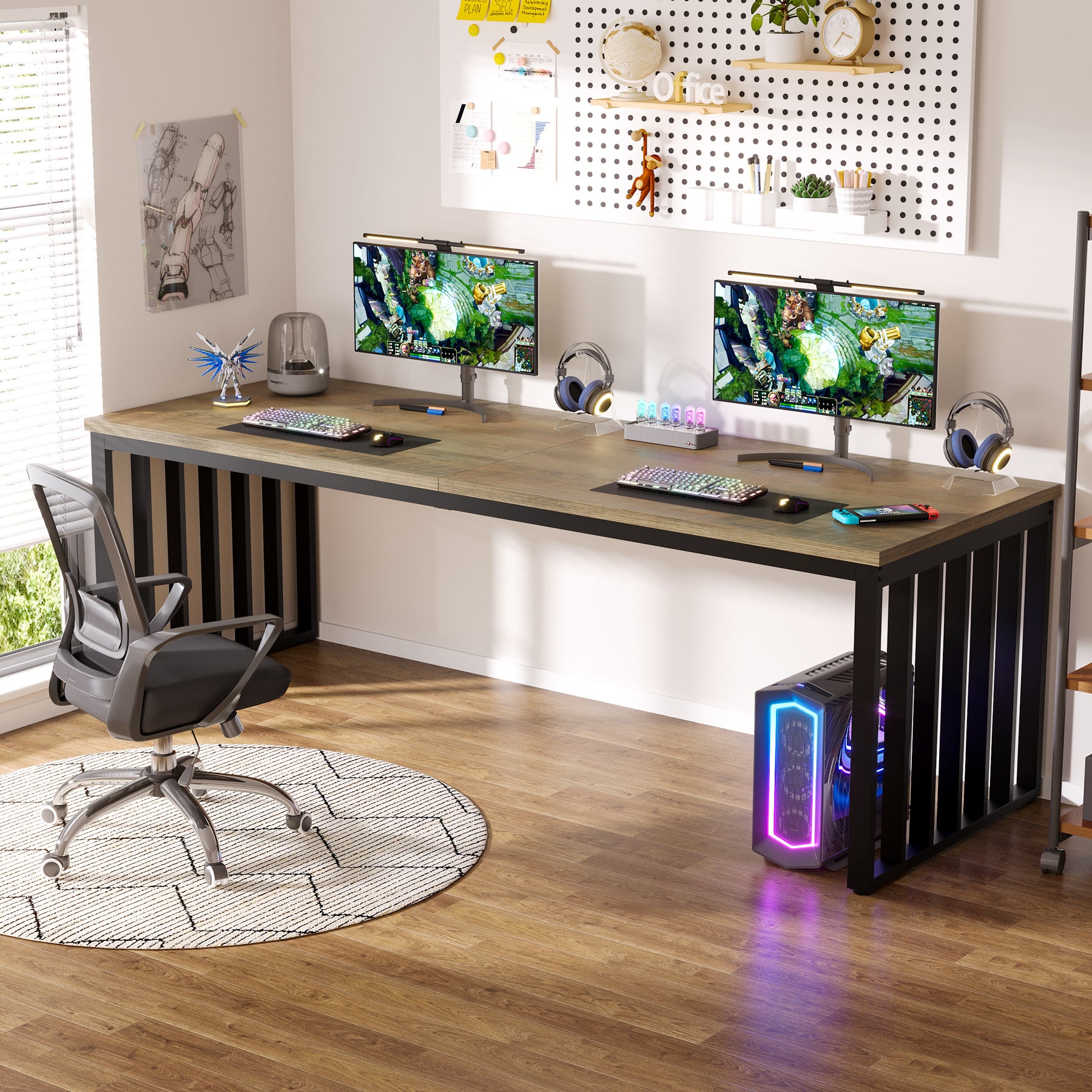 78.74" Two-Person Desk, Double Computer Desk with Metal Frame for Home Office