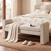 55" Upholstered End of Bed Bench with Arms, Modern Entryway Shoe Bench with Soft Cushioned Seat 3
