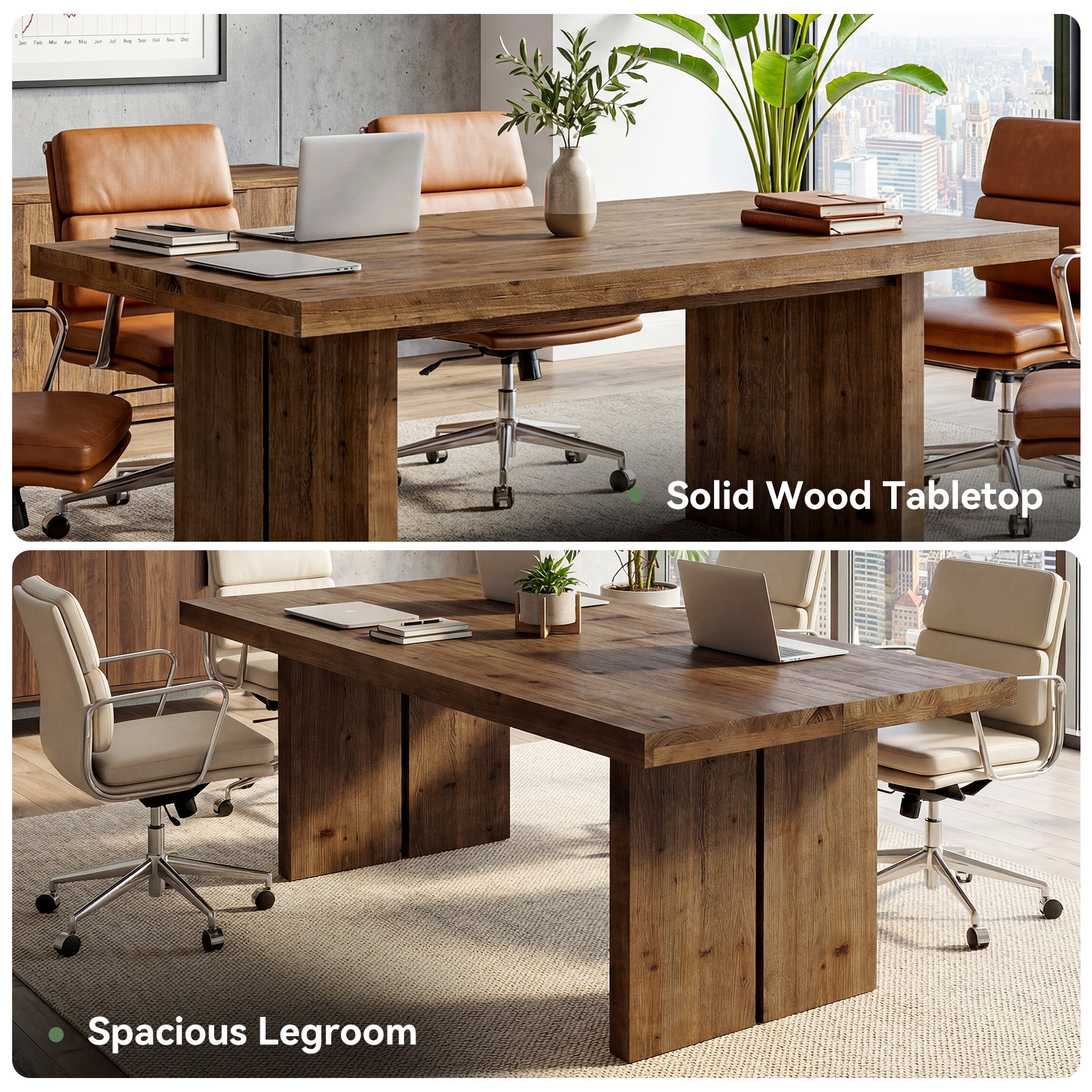 Tribesigns 63" Conference Table for 6 People, Solid Wood Meeting Table for Office