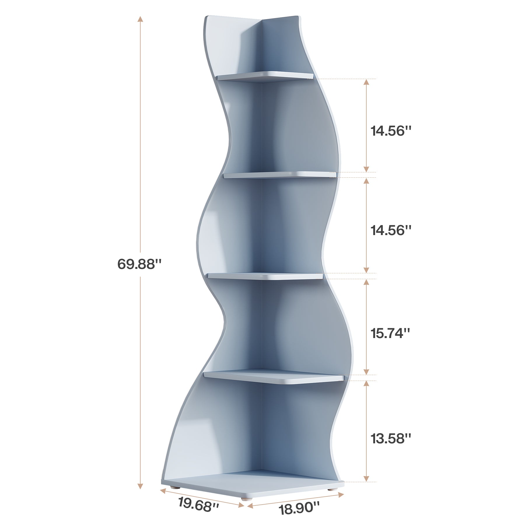 5-Tier Corner Bookcase, Rustic Freestanding Corner Shelf for Small Spaces