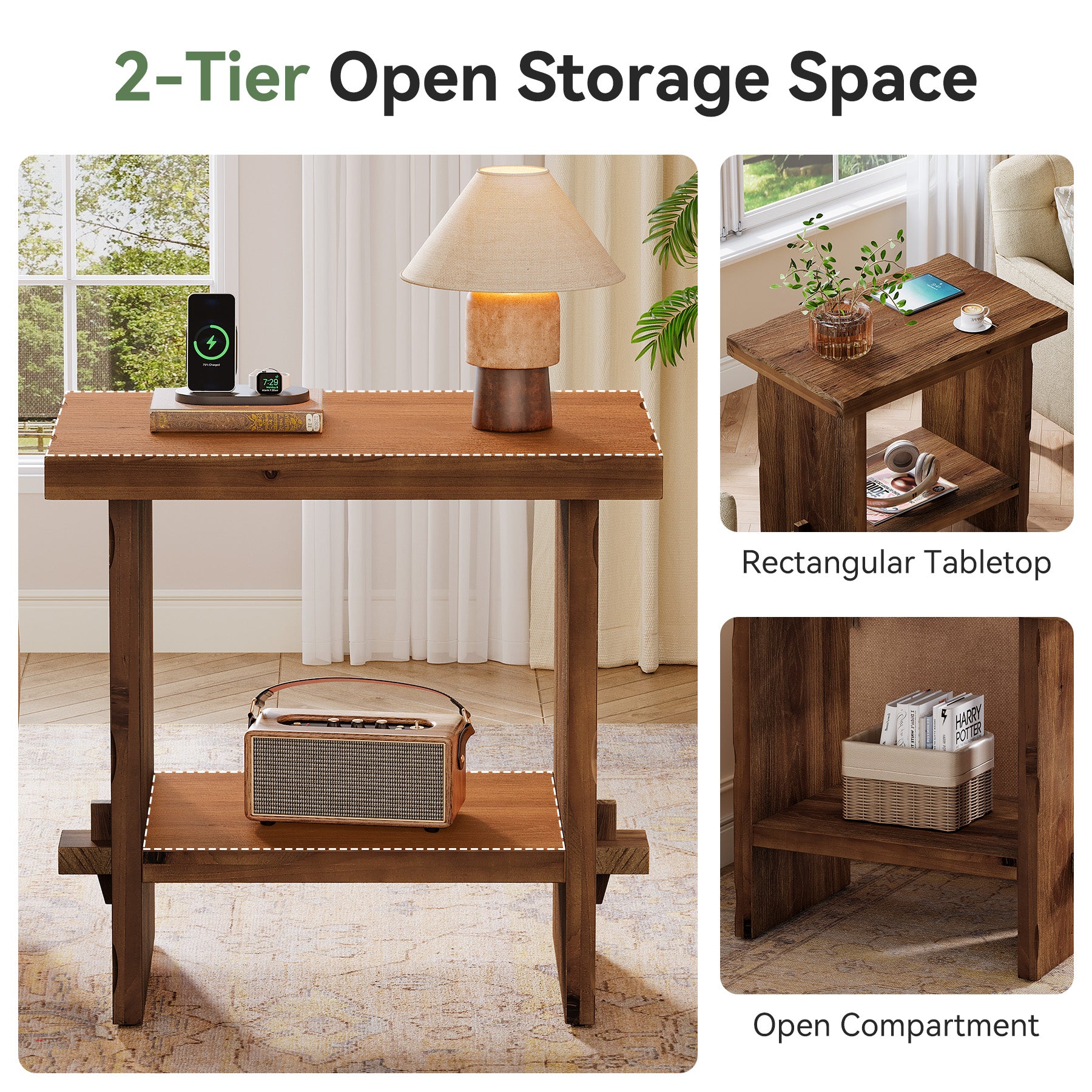 Tribesigns 23.62-Inch Solid Wood Side Table, Wooden End Table with Solid Base