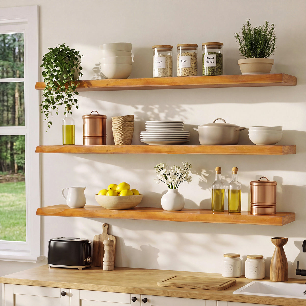 47.2" Floating Shelves for Wall Set of 3, Solid Wood Live Edge Wall Shelves