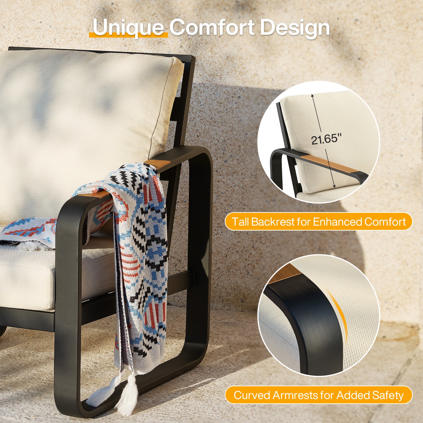 78.7" Wide Outdoor Bench, 3-Person Patio Sofa with Removable Cushions