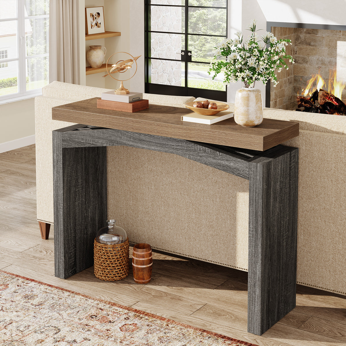 40" Farmhouse Console Table, Narrow Entryway Sofa Table with Hollow Design for Hallway, Foyer, or Living Room