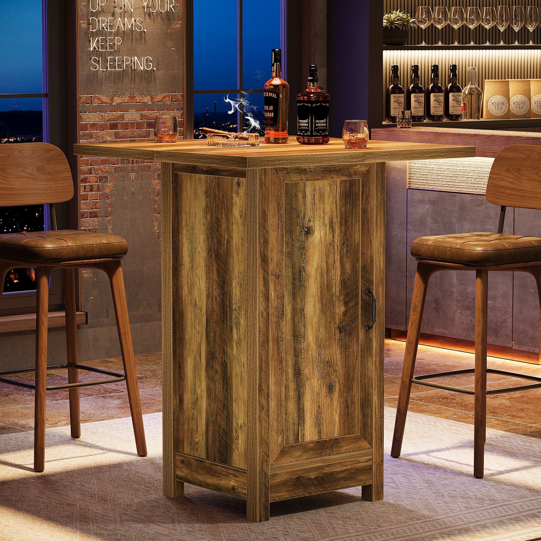 Square Bar Table, 31.5" Cocktail  Pub Table with Closed Cabinet Door