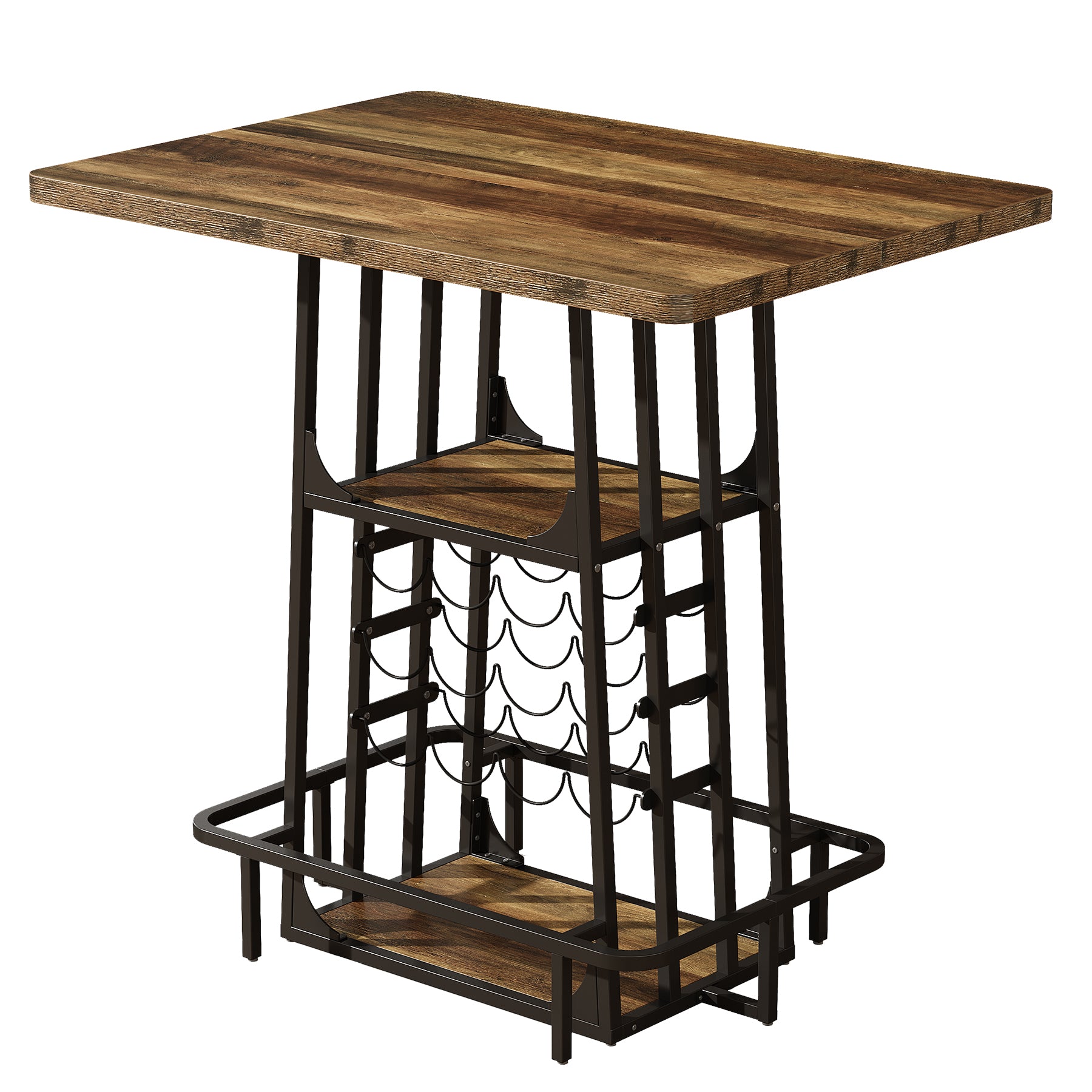 39.4" Bar Table with Storage, 3-Tier Counter Height Pub Table with Glass Holder & Wine Rack