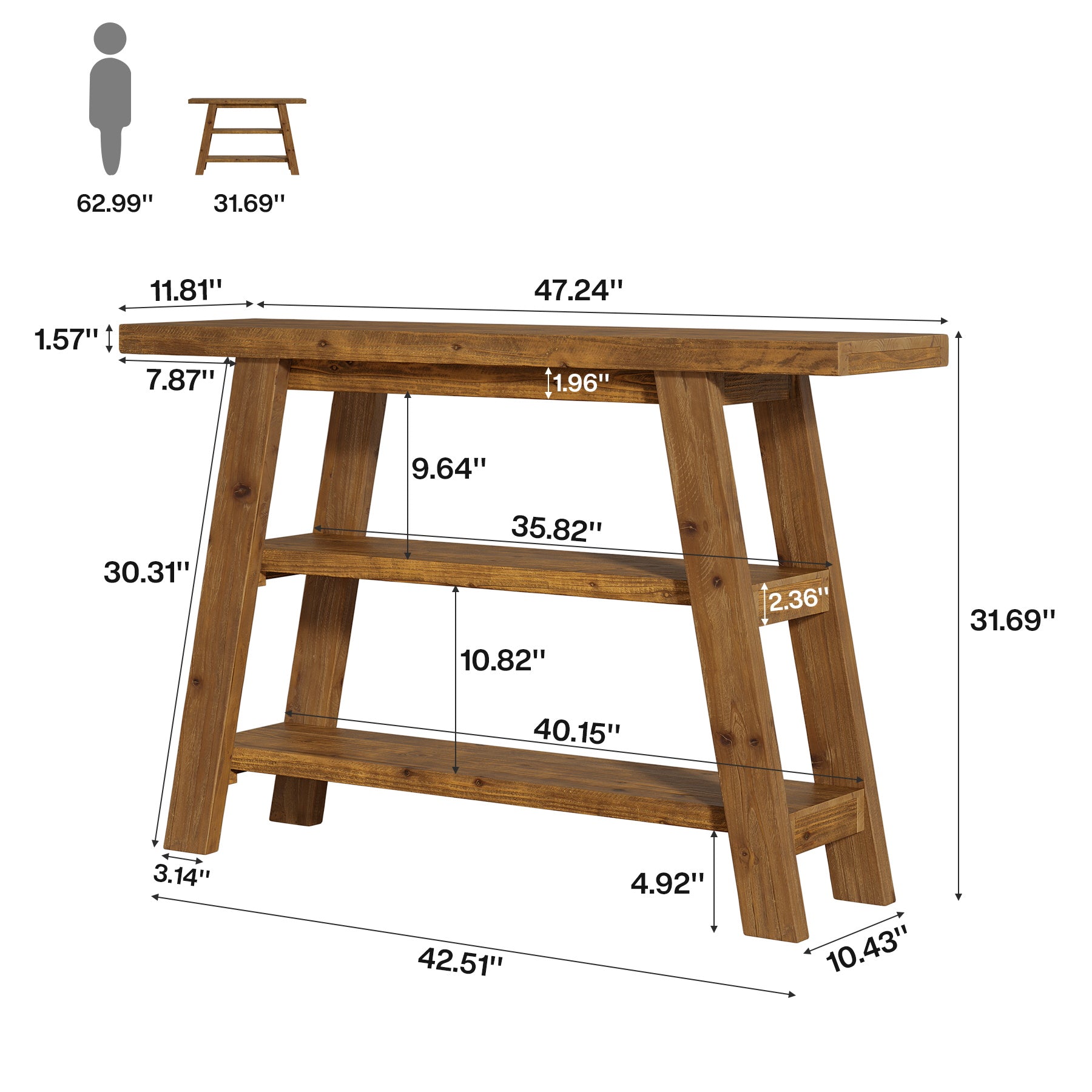 Solid Wood Console Table, 47.24