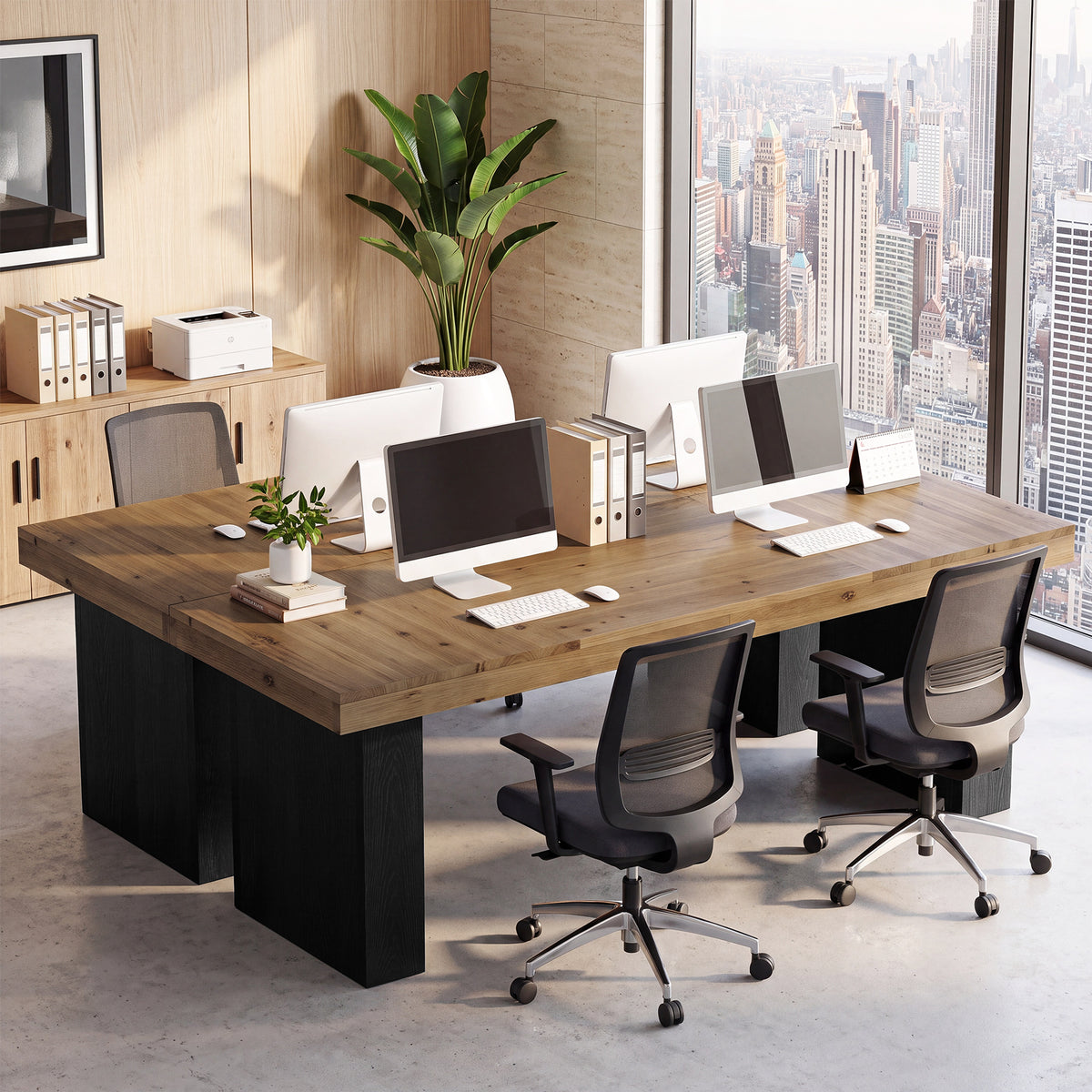 79" Solid Wood Executive Desk, Long Conference Table Computer Desk with Heavy Duty Base