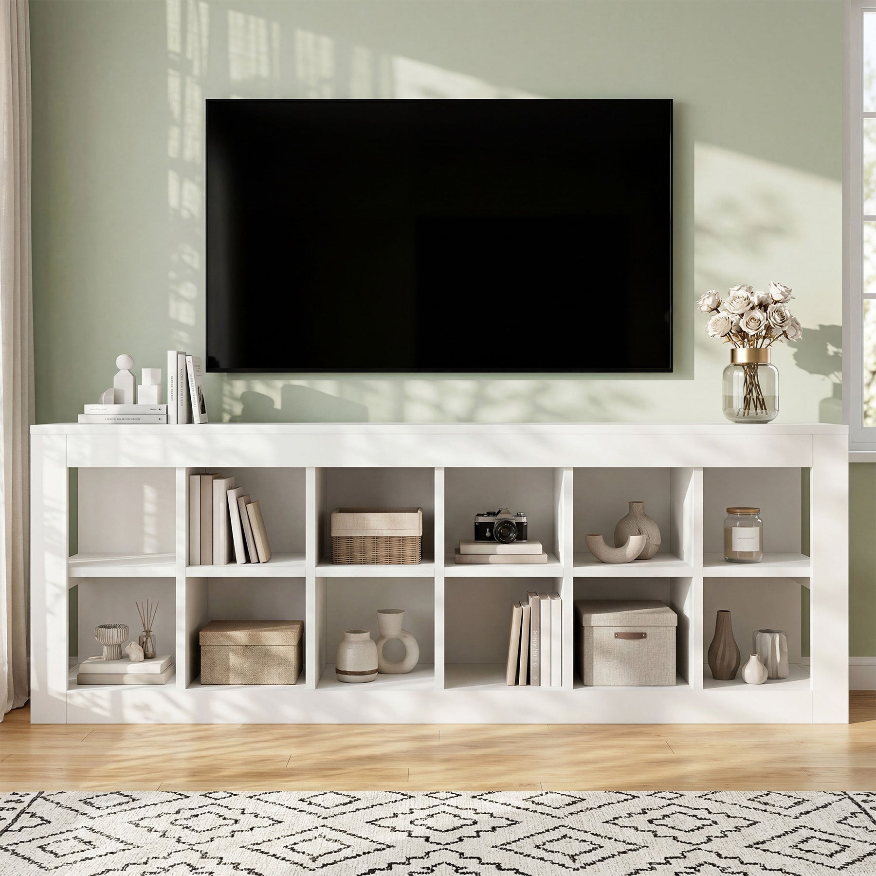 52.36" 12 Cube Organizer Bookcase, 2-Tier Open Shelf Storage for Living Room Bedroom Office