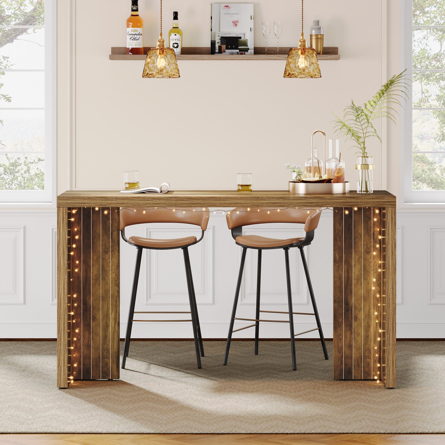 55" Counter Height Bar Unit with Faux Marble Top, Rectangular Home Pub Table