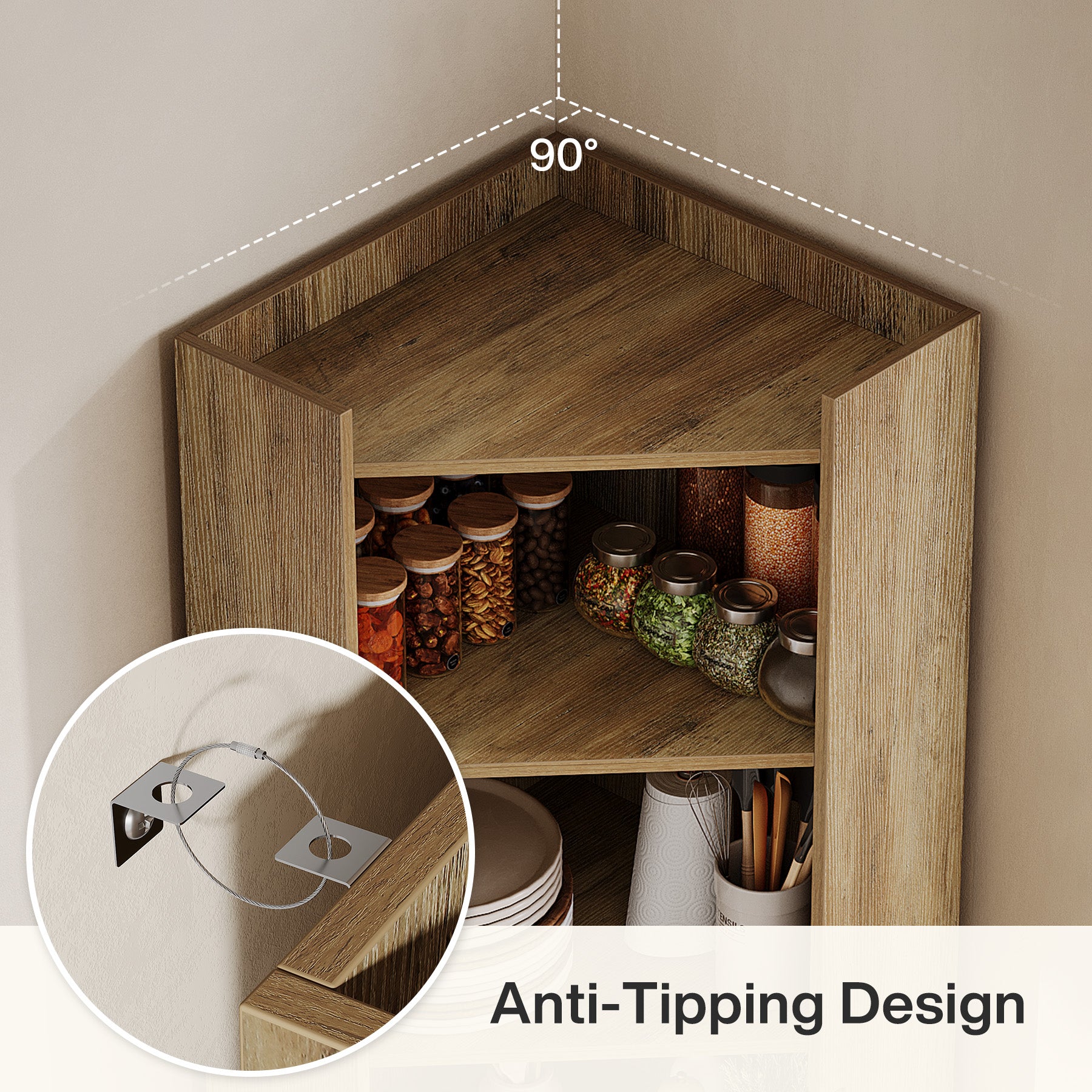 69" Corner Bookcase, Farmhouse Book Shelf with Cabinet