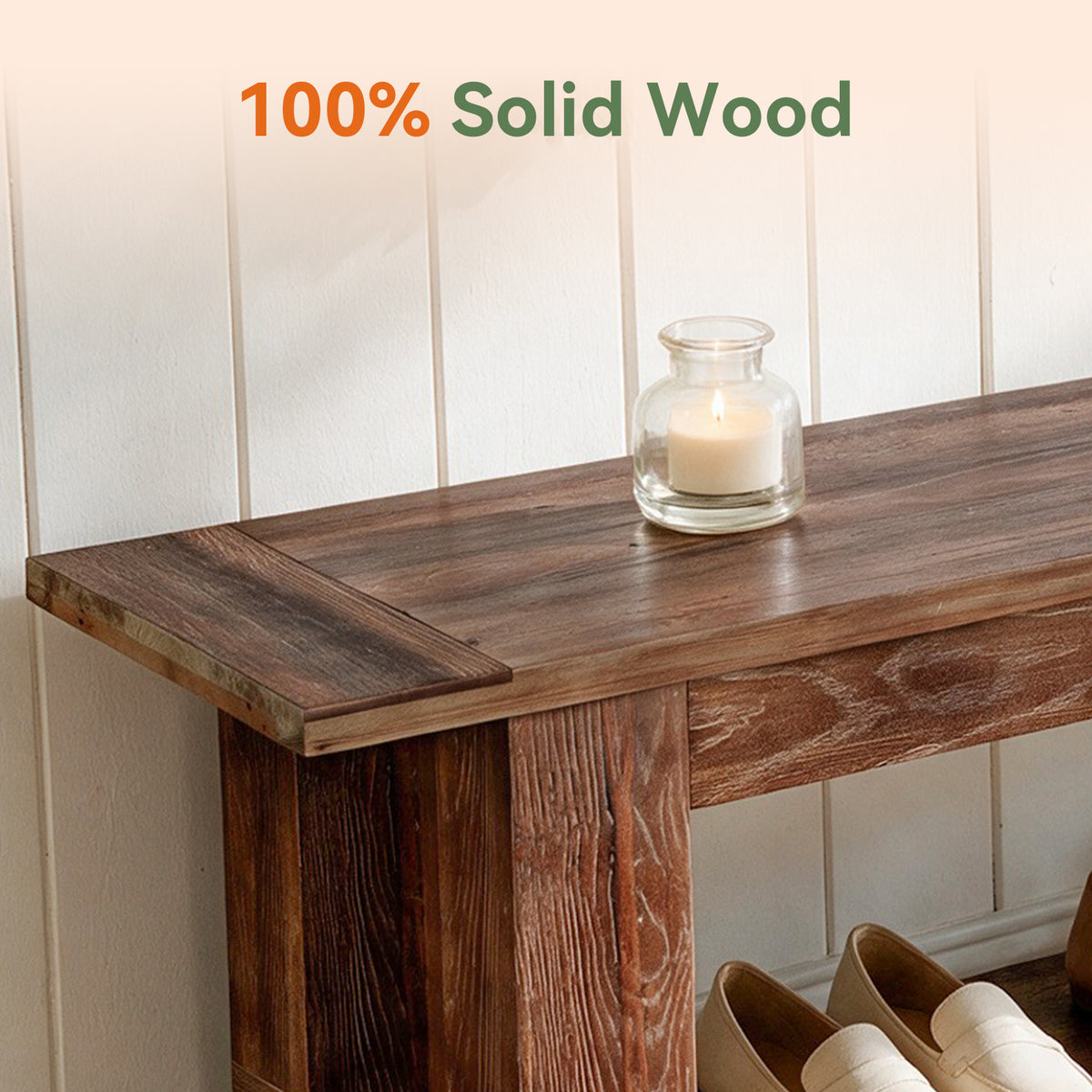 71" Extra Long Entryway Bench with Shoe Storage, Rustic Farmhouse Solid Wood, 2-Tier, Hallway
