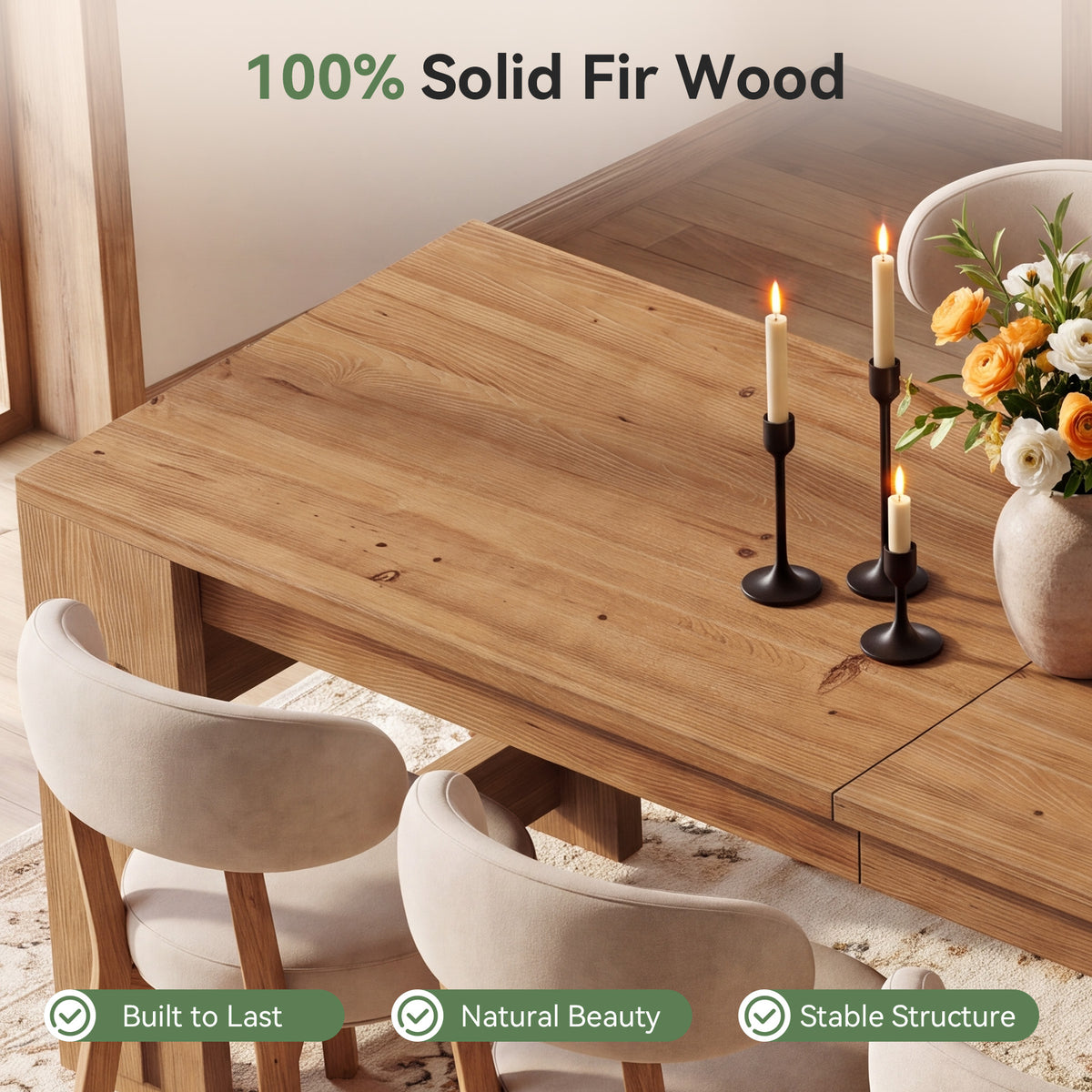 78.7" Solid Wood Dining Table, Rectanglular Kitchen Table with Heavy‑Duty Pedestal for 6-8
