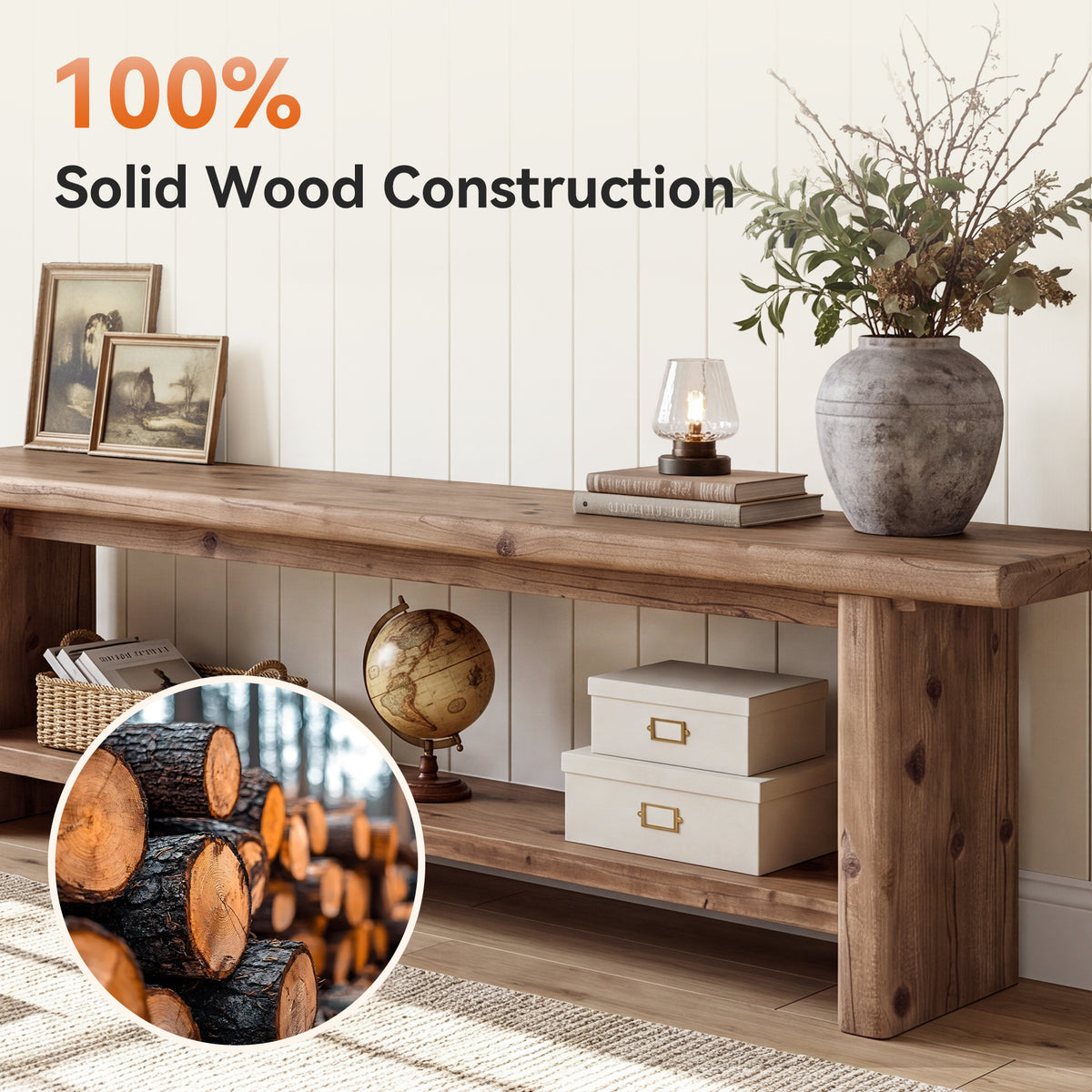 71" Solid Wood TV Stand for 85" TV, 2-Tier Farmhouse Entertainment Center with Storage