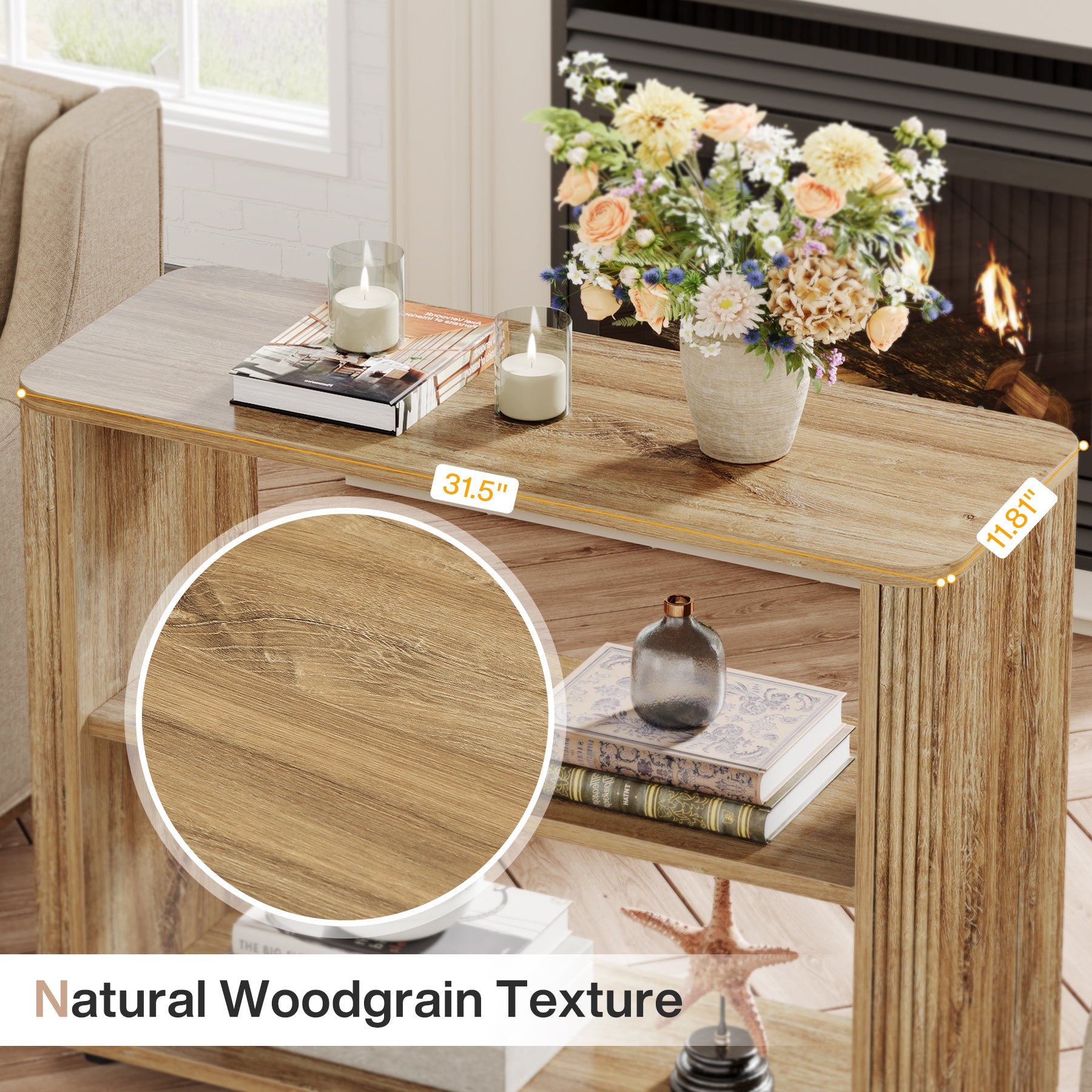 3-Tier End Table, Narrow Side Table Nightstand with Storage Shelves