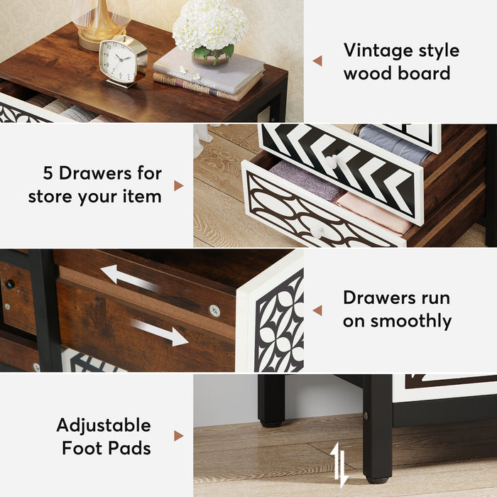 Wood 5-Drawer Chest, 38" Storage Dresser Cabinet with Unique Pattern Tribesigns