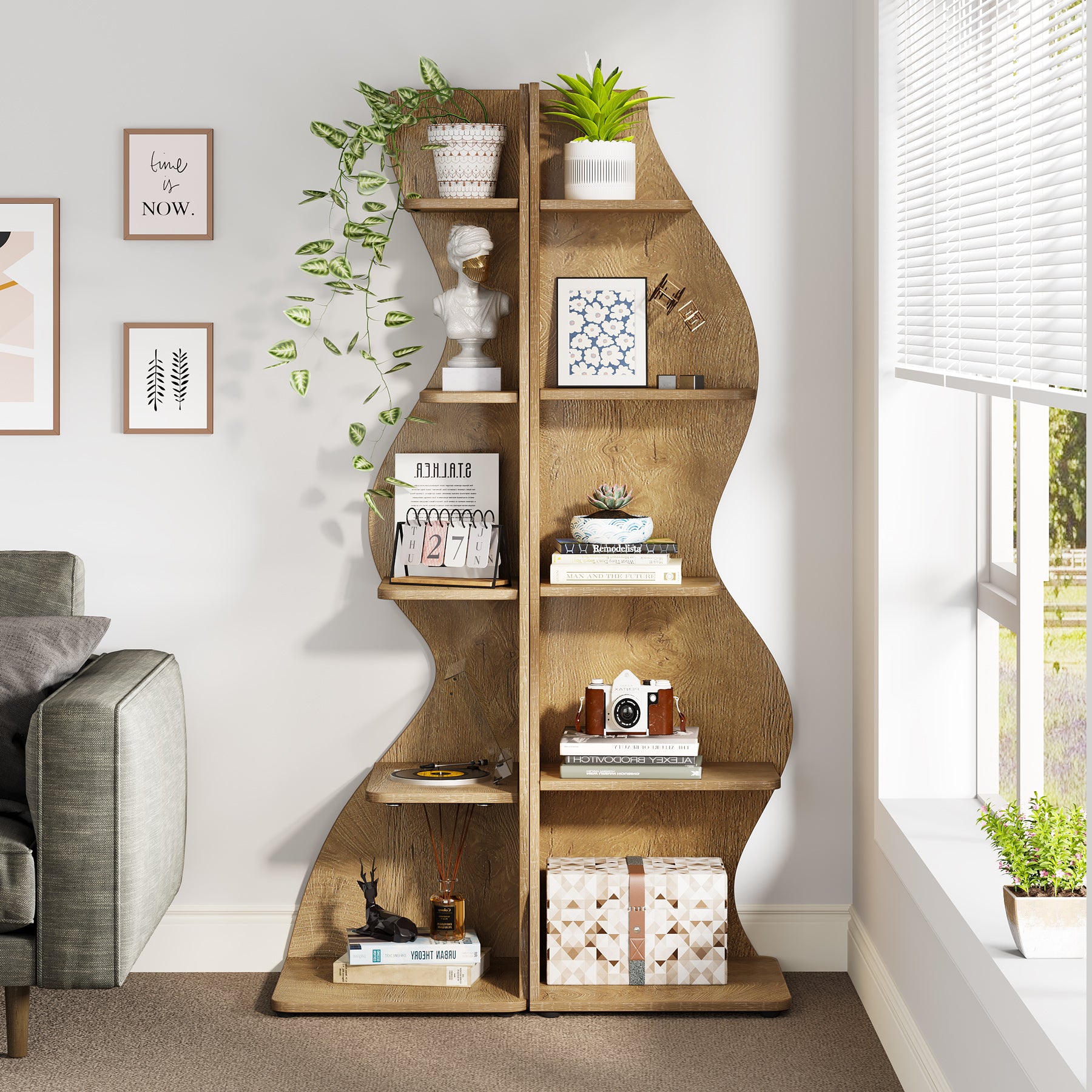 5-Tier Corner Bookcase, Rustic Freestanding Corner Shelf for Small Spaces