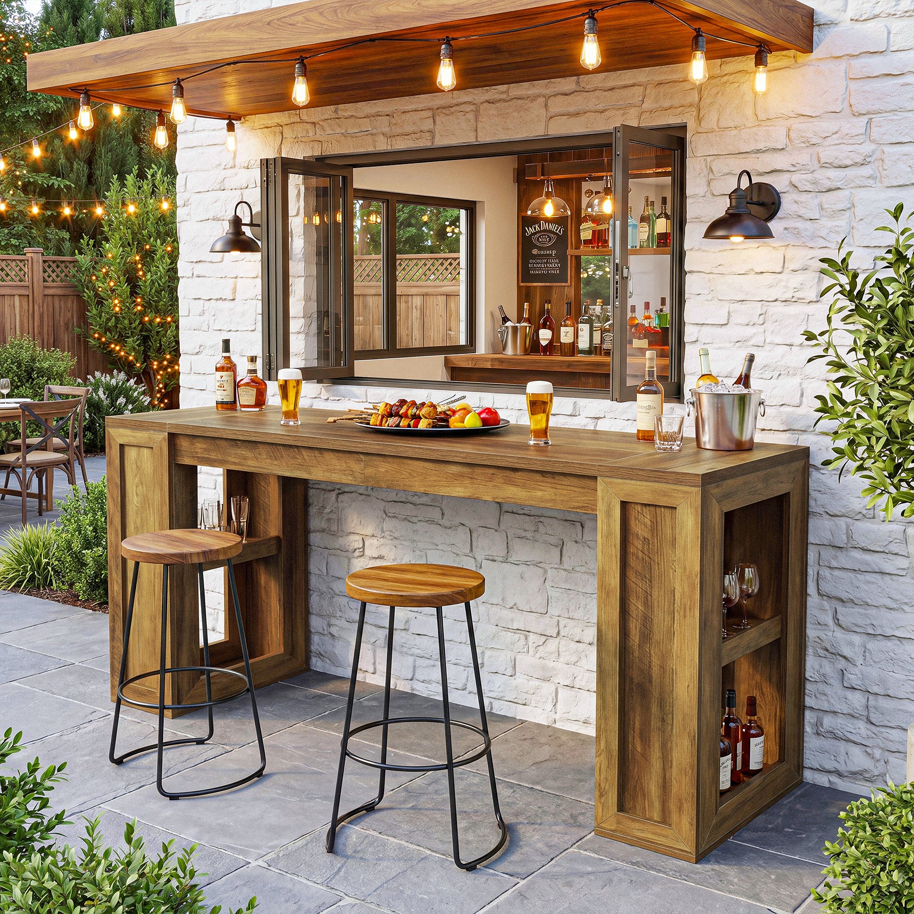 70.87" Farmhouse Bar Table, Rectangular High Top Pub Tables with Open Storage Shelves for Kitchen